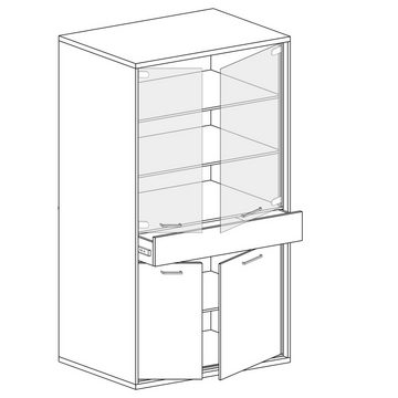 Furnix Vitrine MEDIOLANE M-3 Kombivitrine mit Schublade, 2 Glastüren, 2 Holztüren B86,4 x H191 x T40,6 cm