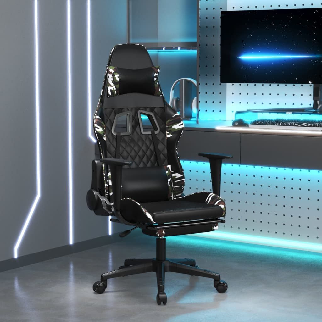 furnicato Gaming-Stuhl Schwarz und Tarnfarben 64x60x(117-127) cm (1 St), Bürostuhl mit Liegefunktion, Fußstütze und 360-Grad-Drehfunktion