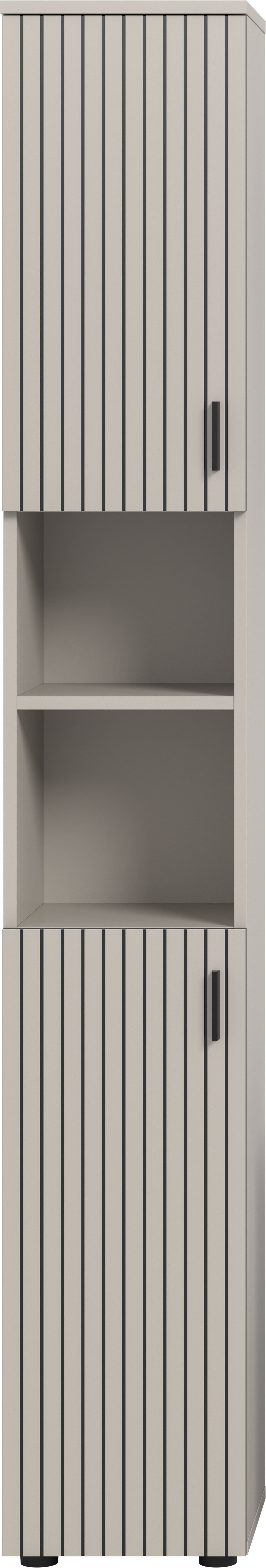 welltime Hochschrank MANI, Höhe: 192 cm, Paneeloptik, 2 offene Fächer, 2 Türen (1-St) Hochschrank, Bad-Schrank, Badezimmerschrank, Bad, Badezimmer