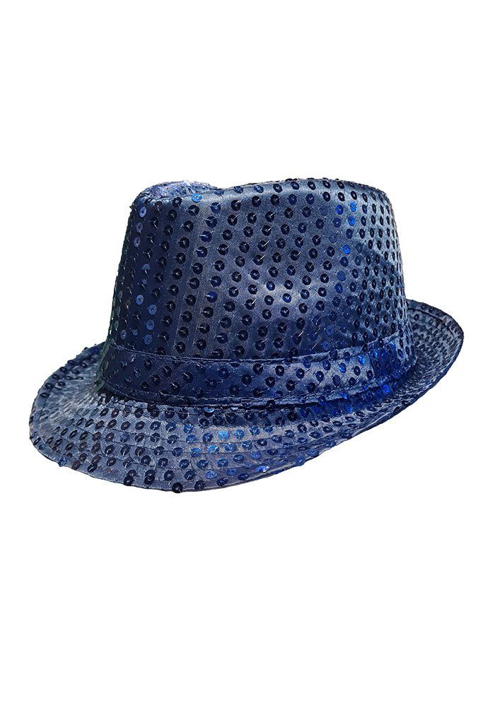 Kostüm Disco Glitzer Hut Pailletten blau