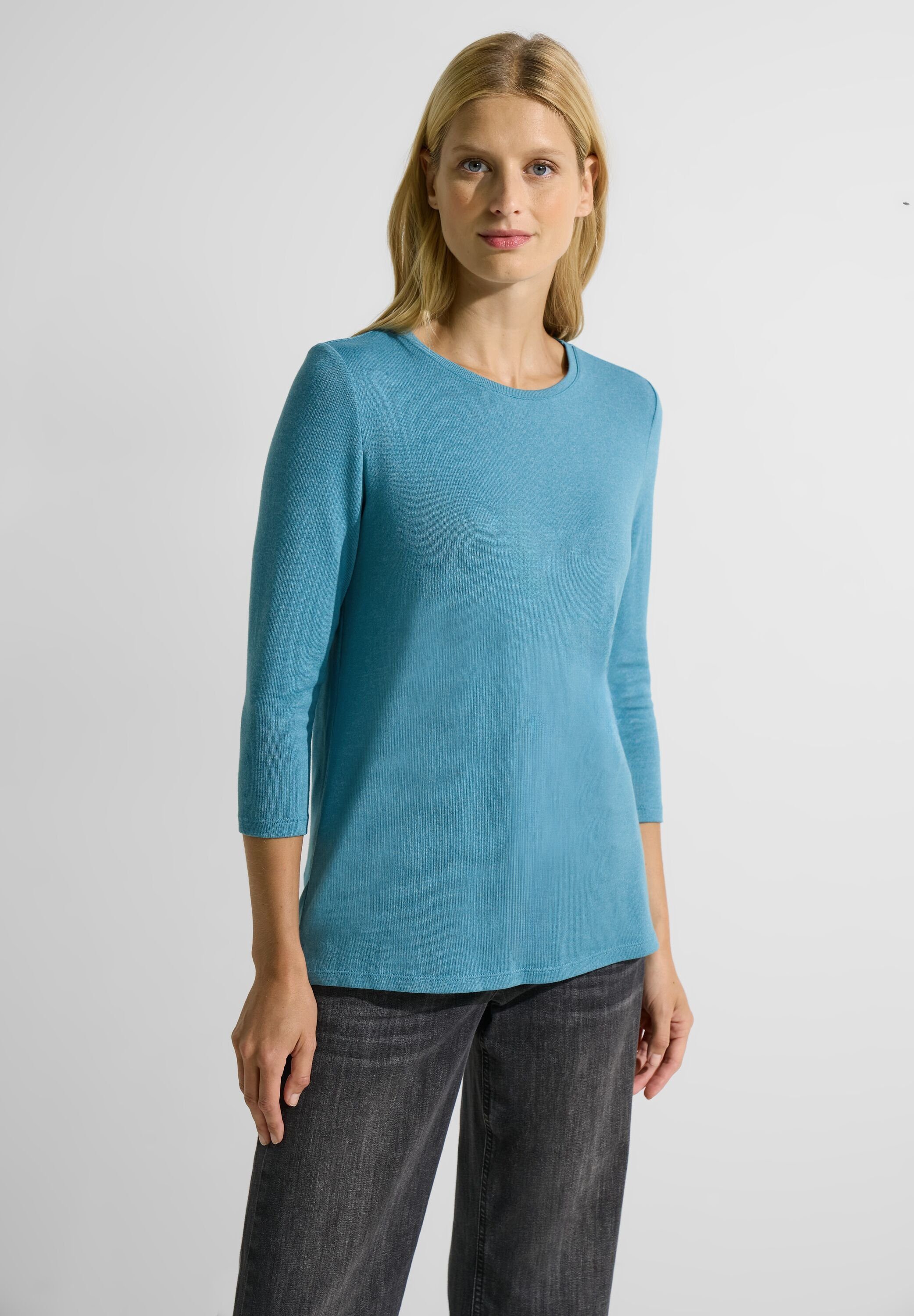 blue Cecil adriatic Materialmix 3/4-Arm-Shirt aus softem