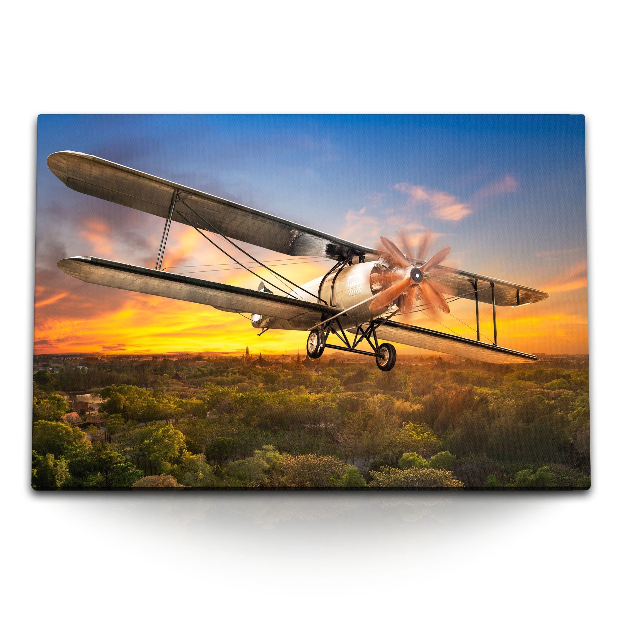 Leinwandbild 120x80cm Wandbild auf Leinwand Propellerflugzeug Flugzeug Dschungel So