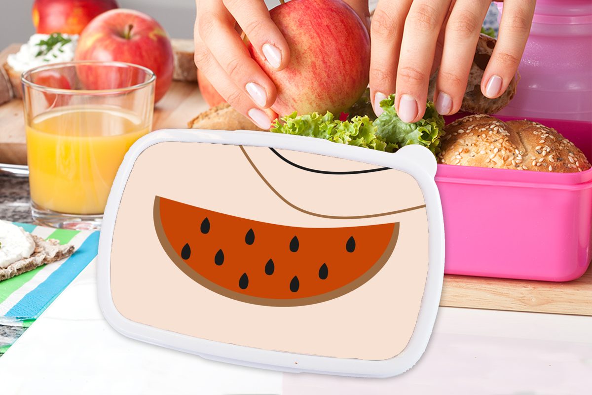 Erwachsene, Kinder, Brotdose (2-tlg), für - Mädchen, Snackbox, Kunststoff MuchoWow Lunchbox Brotbox - Kunststoff, Wassermelone Sommer Rosa,