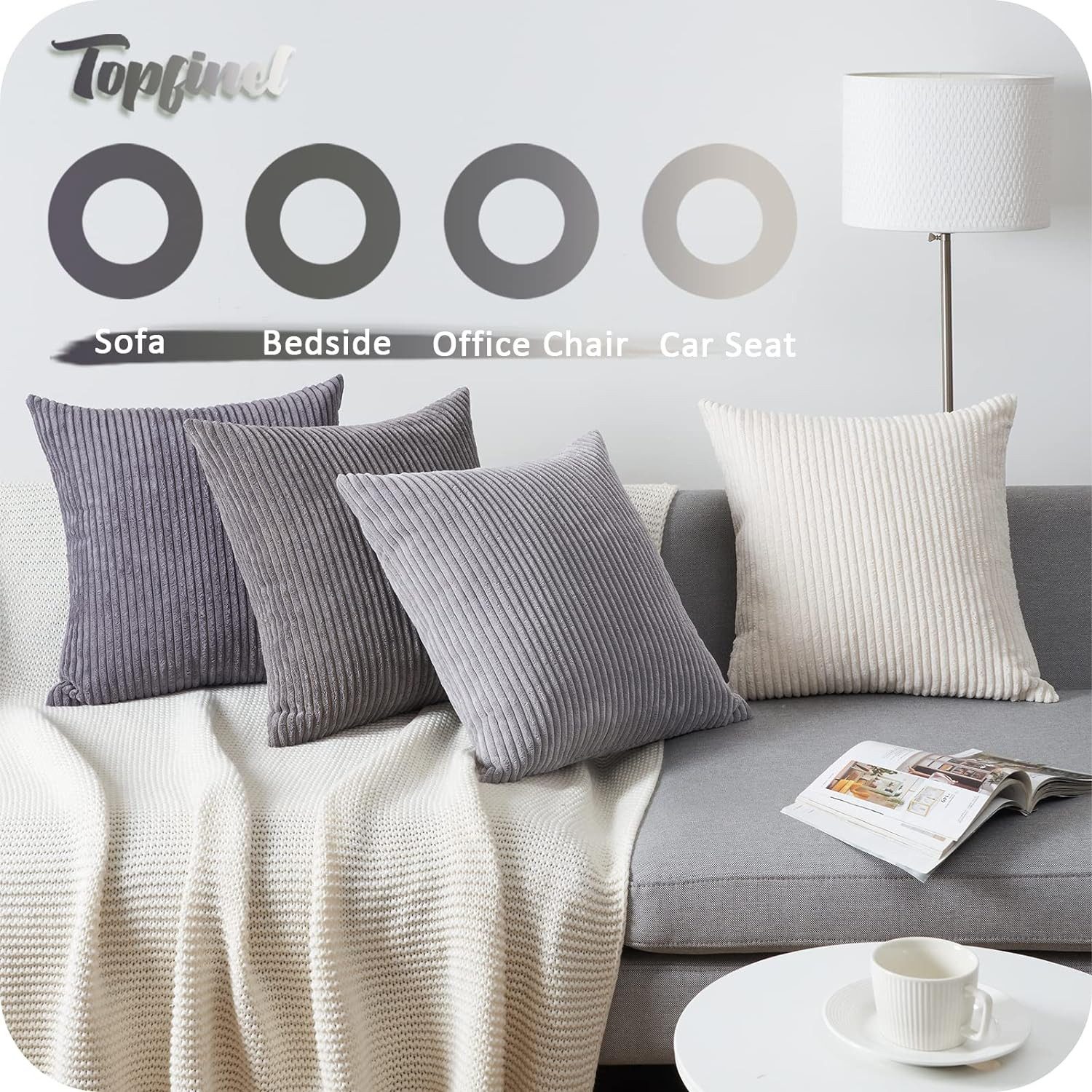 Topfinel Kissenbezüge 4er Set Kordsamt, flauschig Farbverlauf, Gestreift, Cord kissen sofakissen Kissenhüllen 30x50 couch deko kissen
