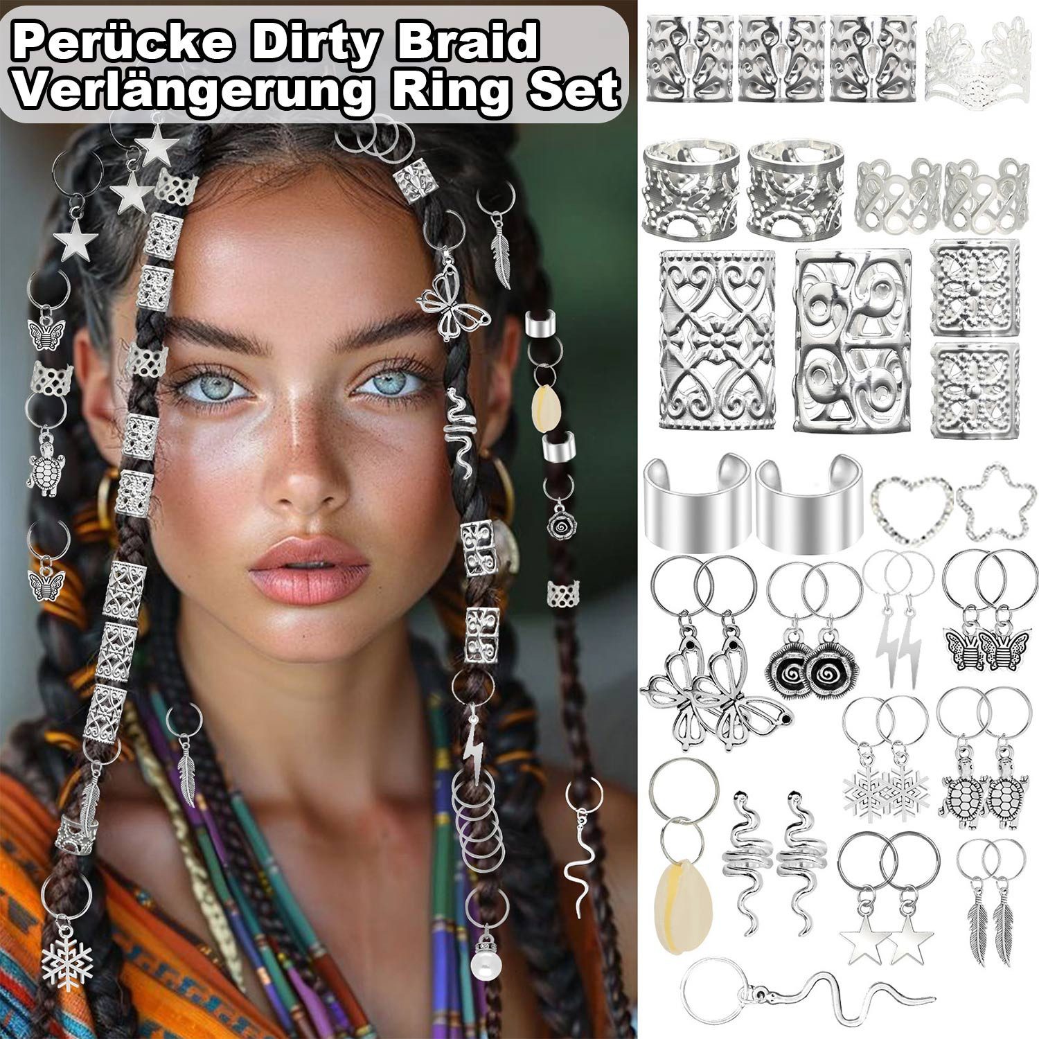Refttenw Haarklammer 257Stk Dreadlocks Schmuck Haarperle Haarspiralen Clips im Punk-Stil