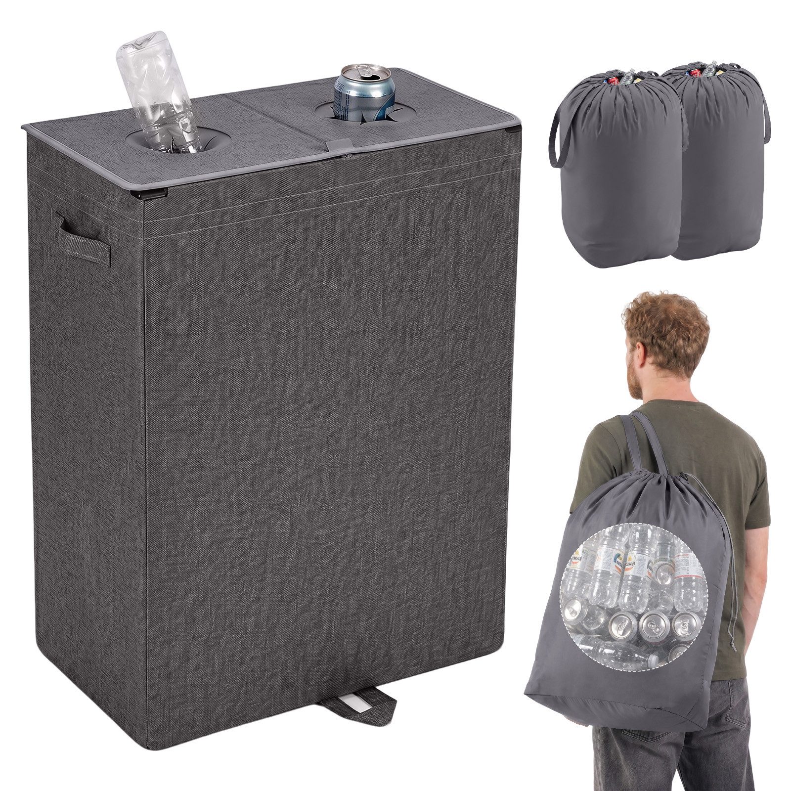 Sekey Flaschenkorb Pfandflaschen Sammelbehälter Flaschensammler für Leergut Aufbewahrung, 160L Pfandflaschen-Behälter mit Deckel als Tragetasche für Recycling