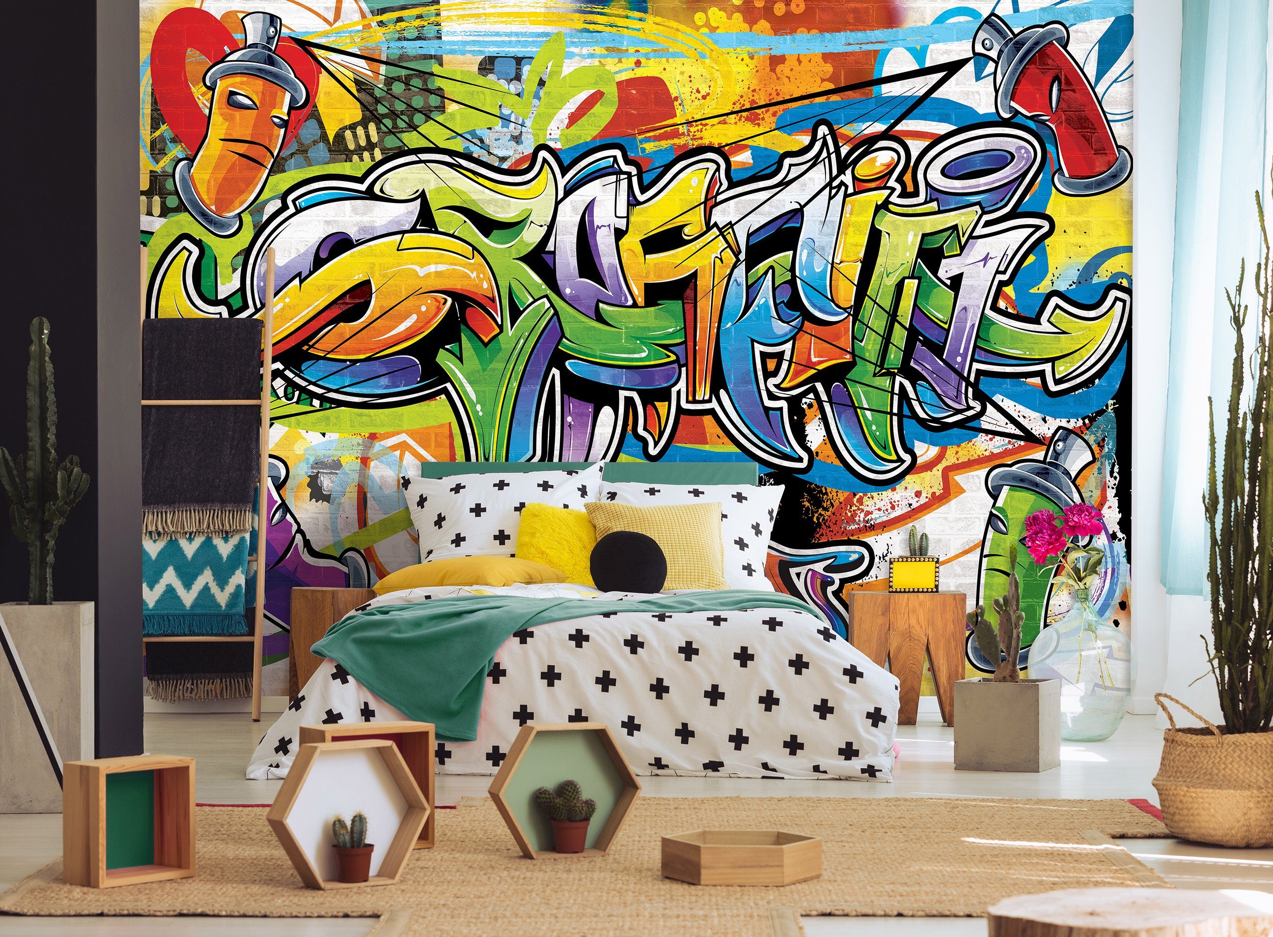 Motivtapete, Tapete Vliestapete Jungenzimmer Kleister Wallarena Kinder Mädchenzimmer Wandtapete Graffiti, Graffiti Vliestapete Streetart Glatt, Kinderzimmer für Fototapete Vlies inklusive Jungen Mädchen oder