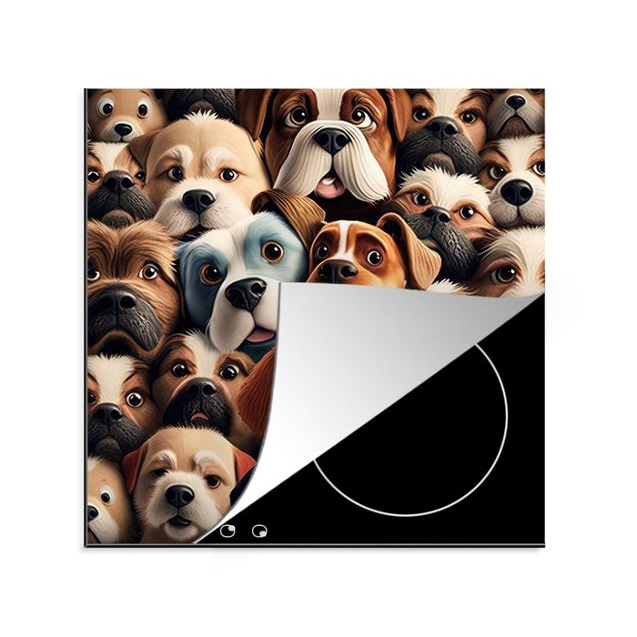 MuchoWow Herdblende-/Abdeckplatte Hund - Muster - Tiere - Braun - Mädchen - Junge Vinyl (1 tlg) Ceranfeldabdeckung Arbeitsplatte für küche