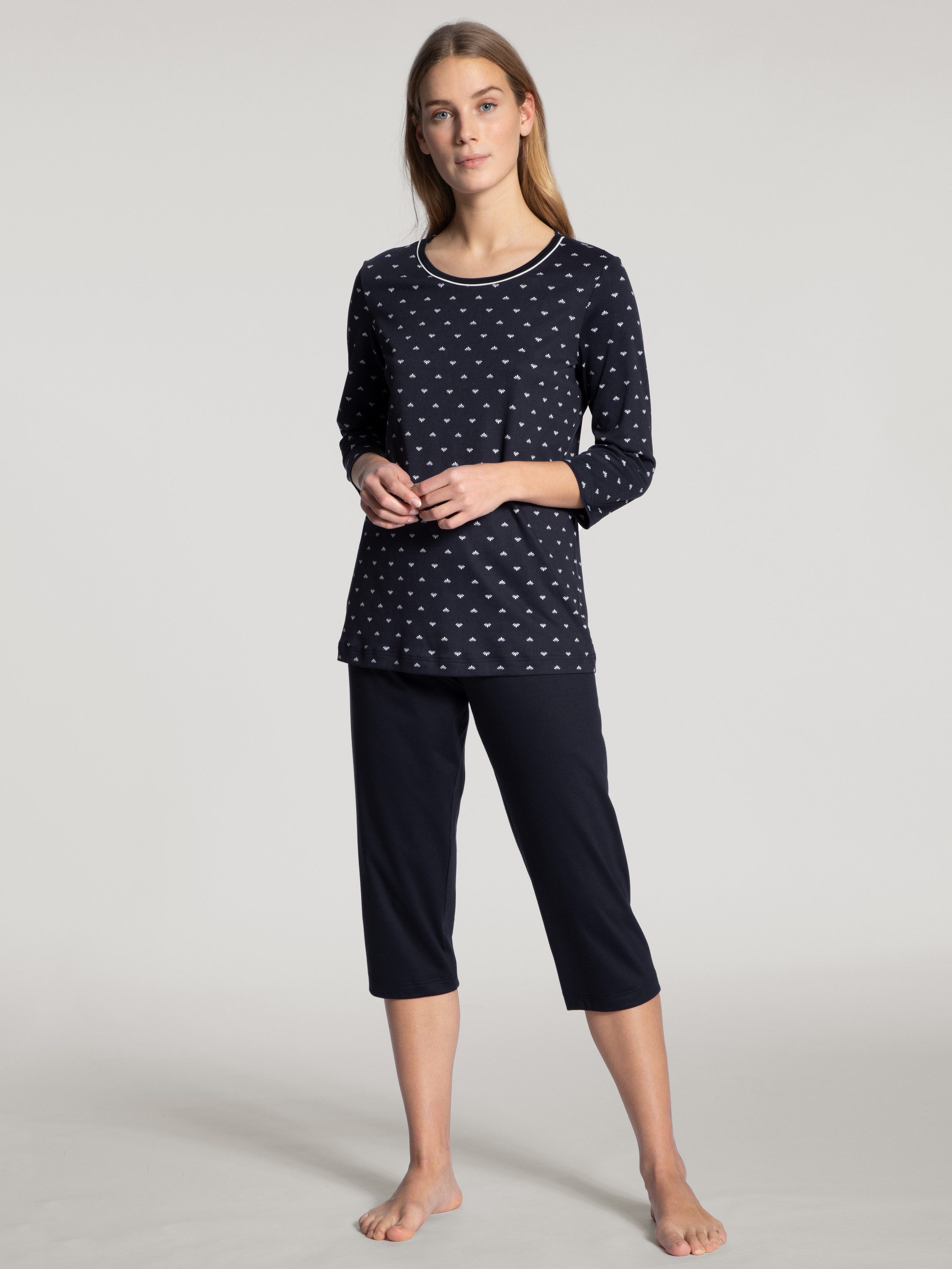 CALIDA Capri-Pyjama Night Lovers Damen (2 tlg) aus 100% hochwertiger Baumwolle, mit stoffbezogenem Gummibund