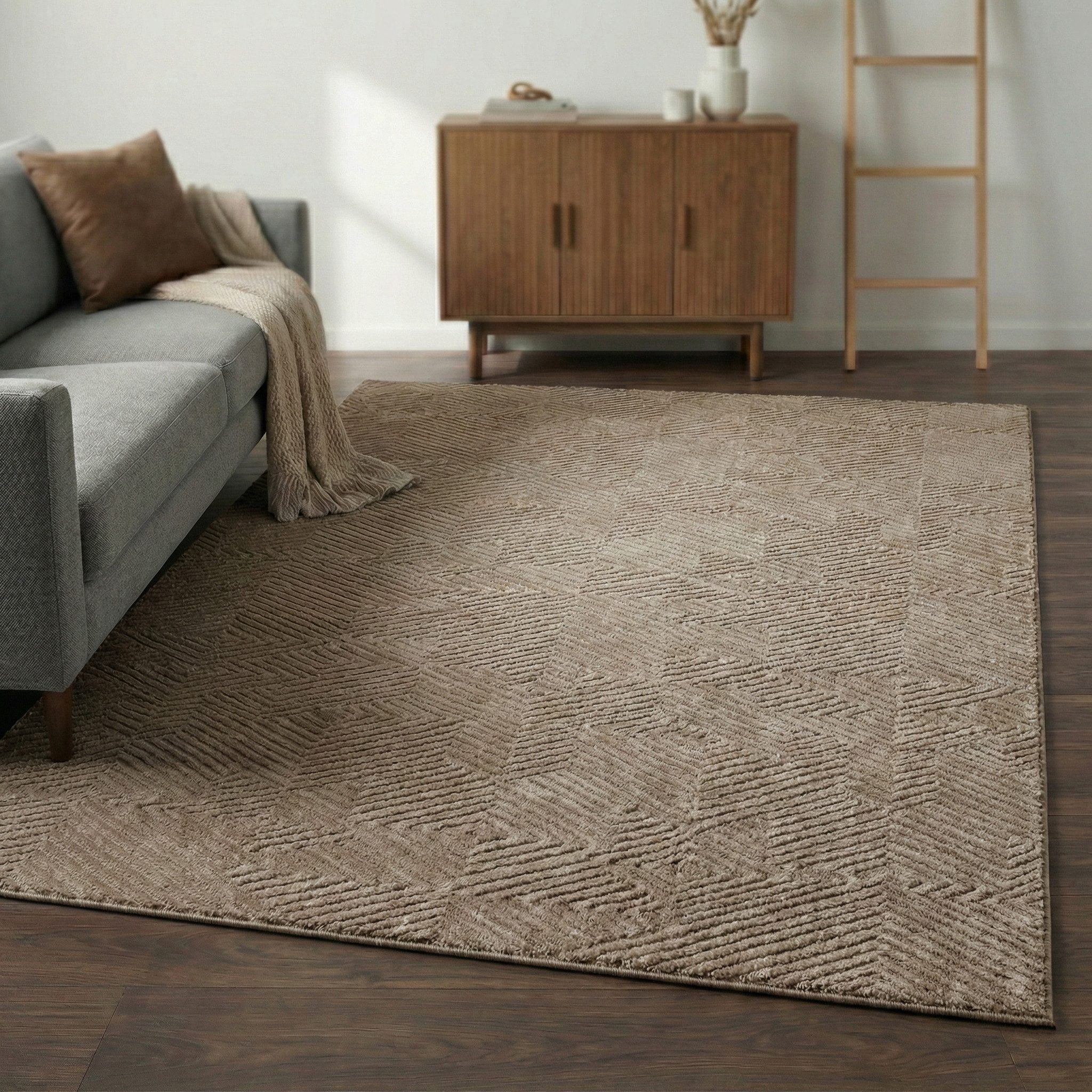 Vimoda Designteppich Costalight, Rauten 3D Muster, Rechteckig, Höhe: 7 mm, Boho Hochtief Effekt, Wohnzimmer, Küche, Schlafzimmer