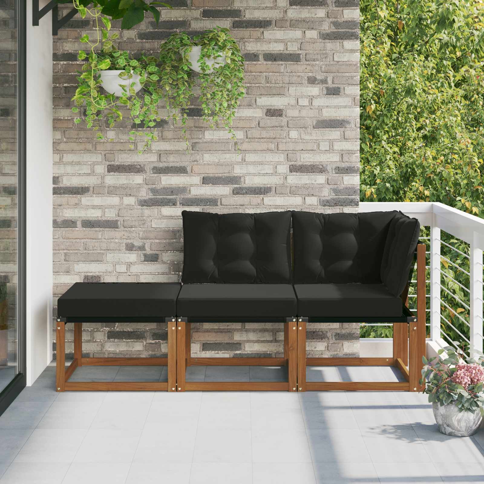 vidaXL Sofaelement Outdoor-Schnittsofa-Einheiten 3 Stück Natürlich und Schwarz (3 St)