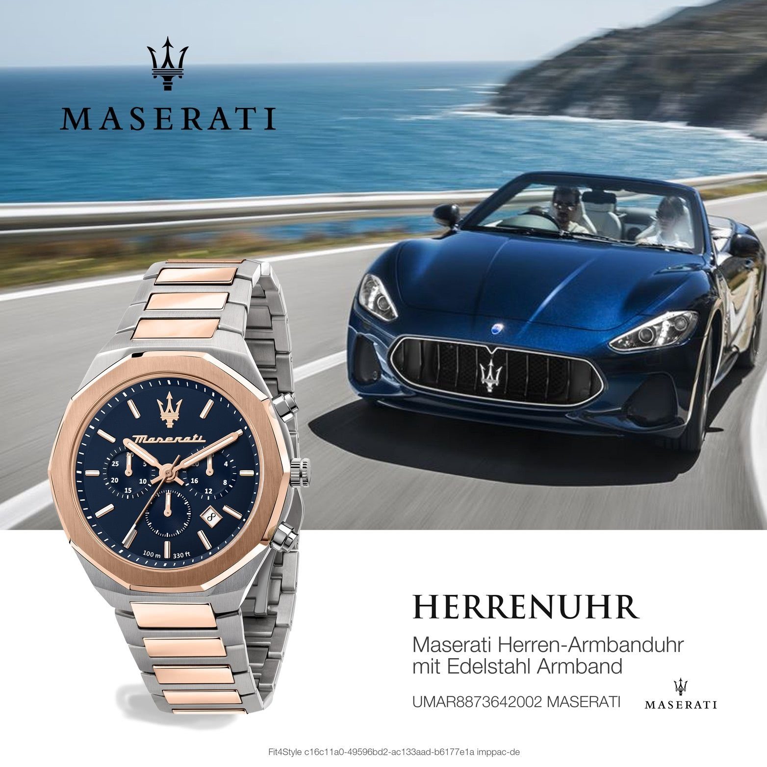 Chronograph, rundes Maserati Gehäuse, 45mm) Herren, Chronograph (ca Damenuhr MASERATI groß blau Edelstahlarmband, Edelstahluhr