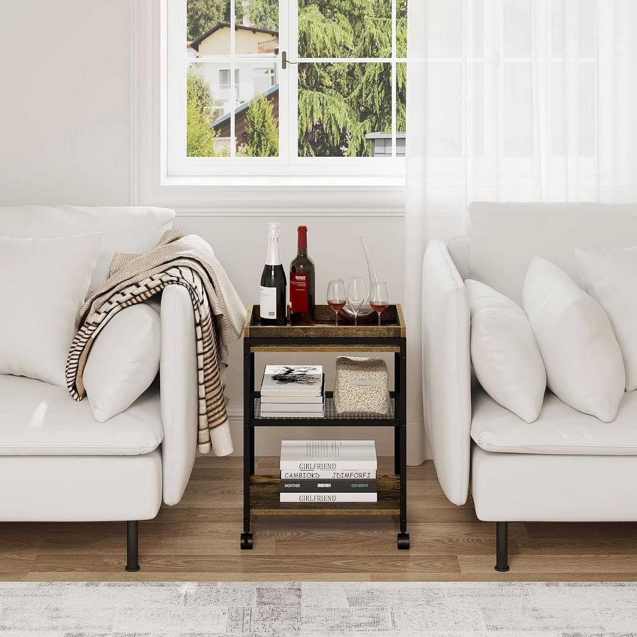 Woltu Couchtisch (1-St), mit Rollen, 3 Ablagen 1 abnehmbares Tablett günstig online kaufen