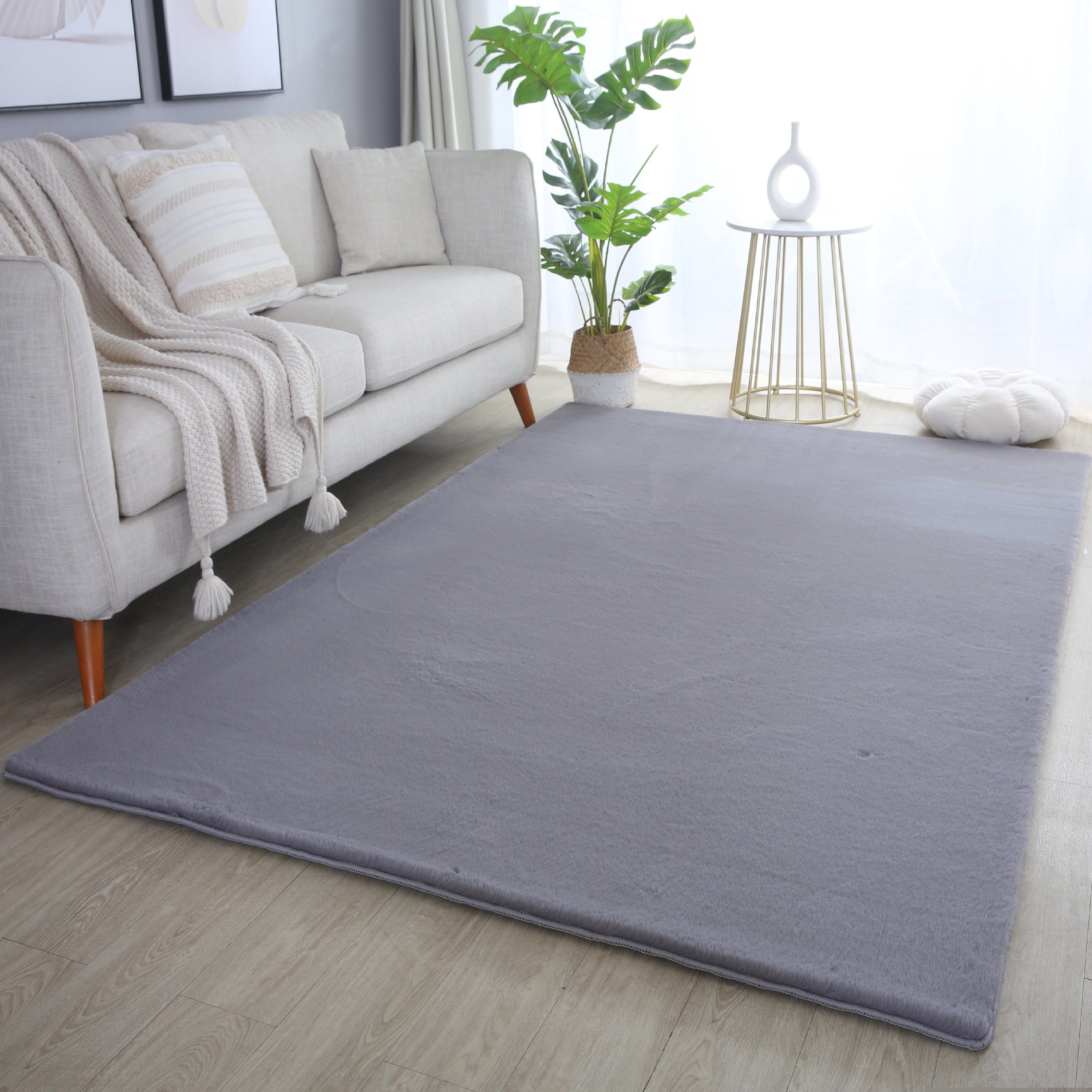 Teppich Unicolor - Einfarbig, Teppium, Läufer, Höhe: 20 mm, Teppich Wohnzimmer Grau | Kurzflor-Teppiche