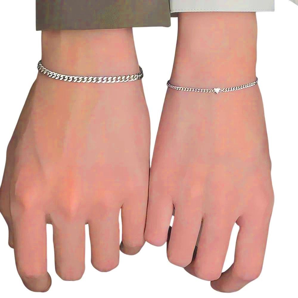 Armband Set 2er-Set Edelstahl Armband Paar Damen Herren Herz Kristall Silber DE.
