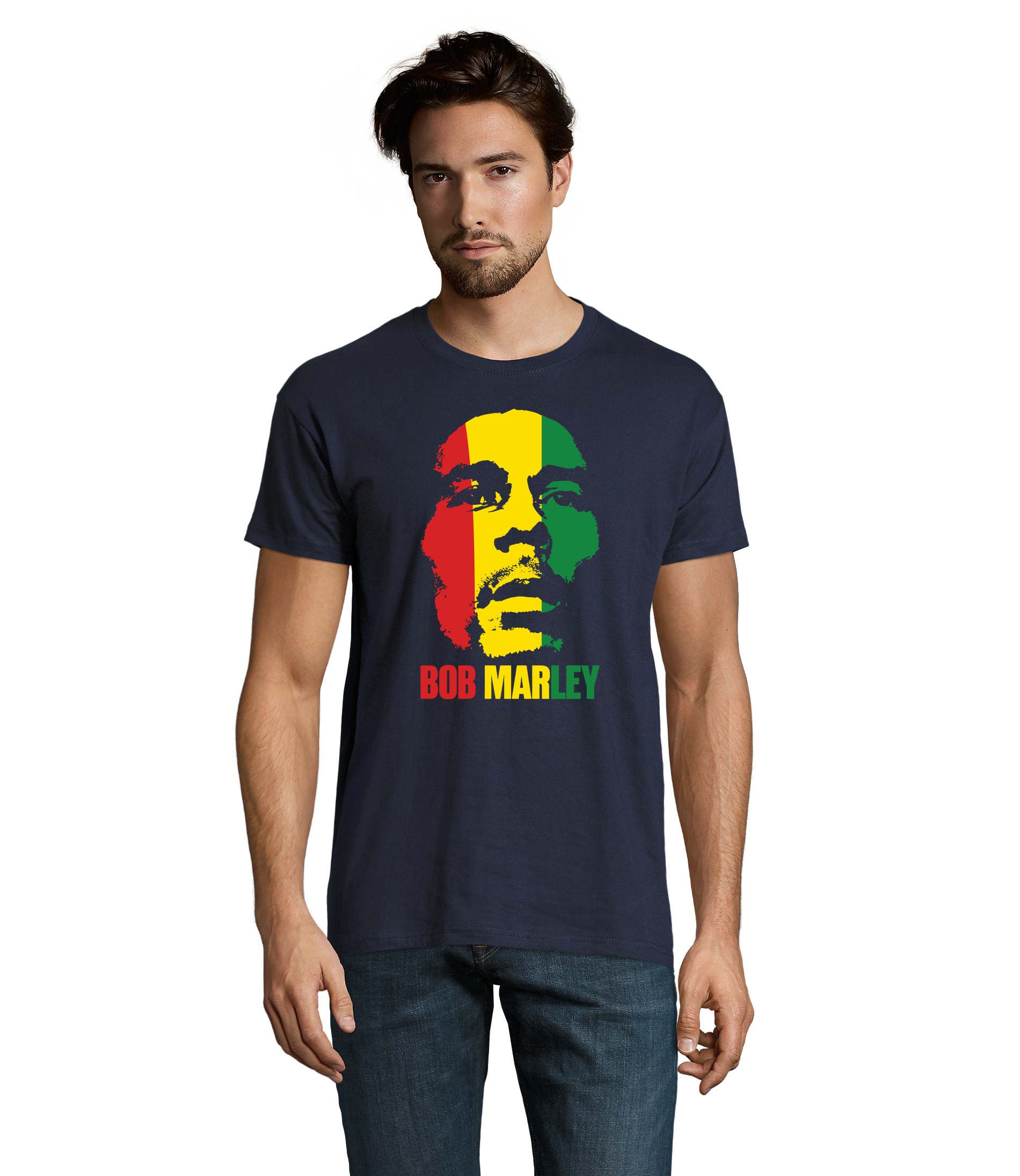 T-Shirt BobMarley H Tee Herren T Shirt Reggae Legende Print Rundhals Mode