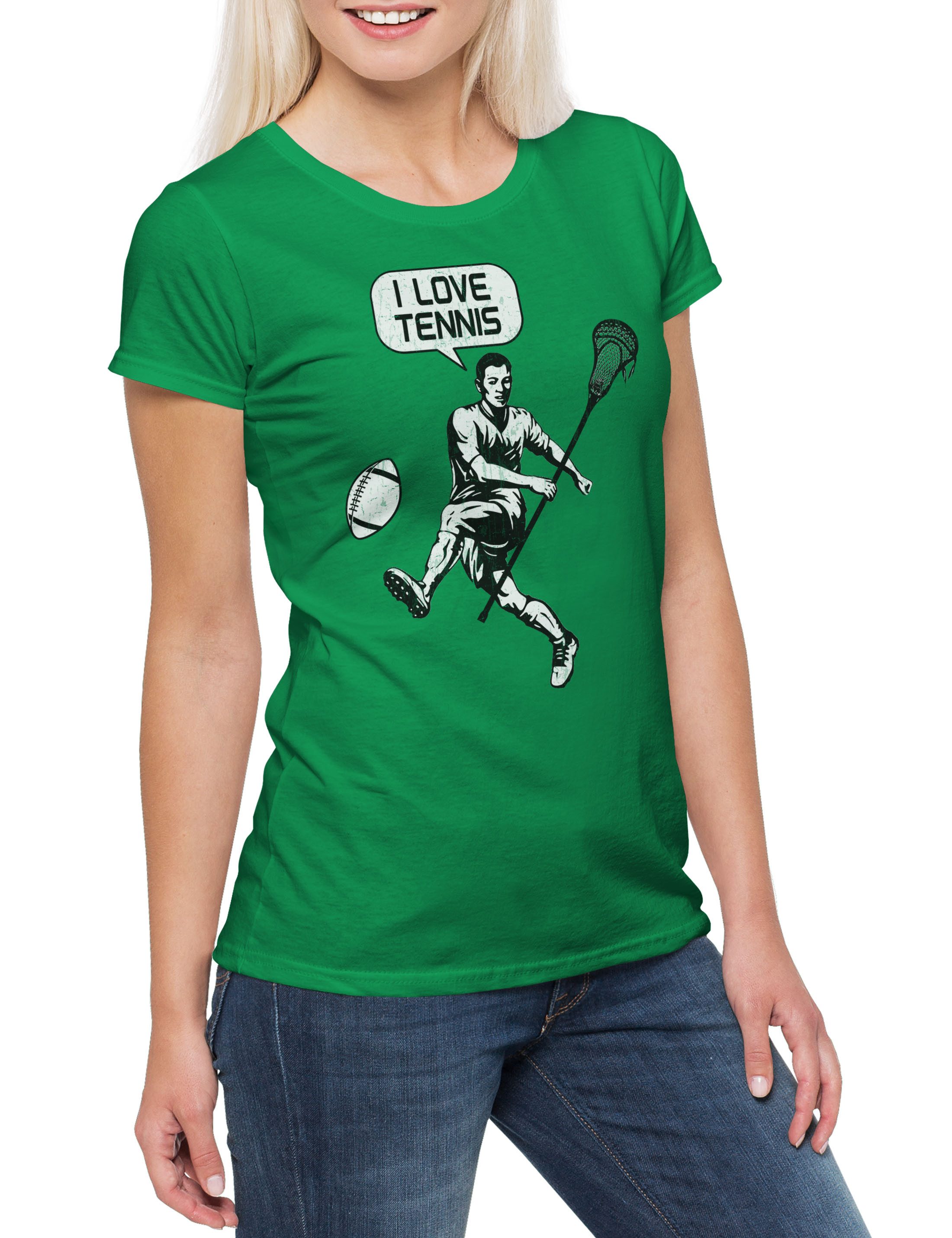 Print-Shirt I Love Tennis Damen T-Shirt American Soccer Football Fußball Fasching