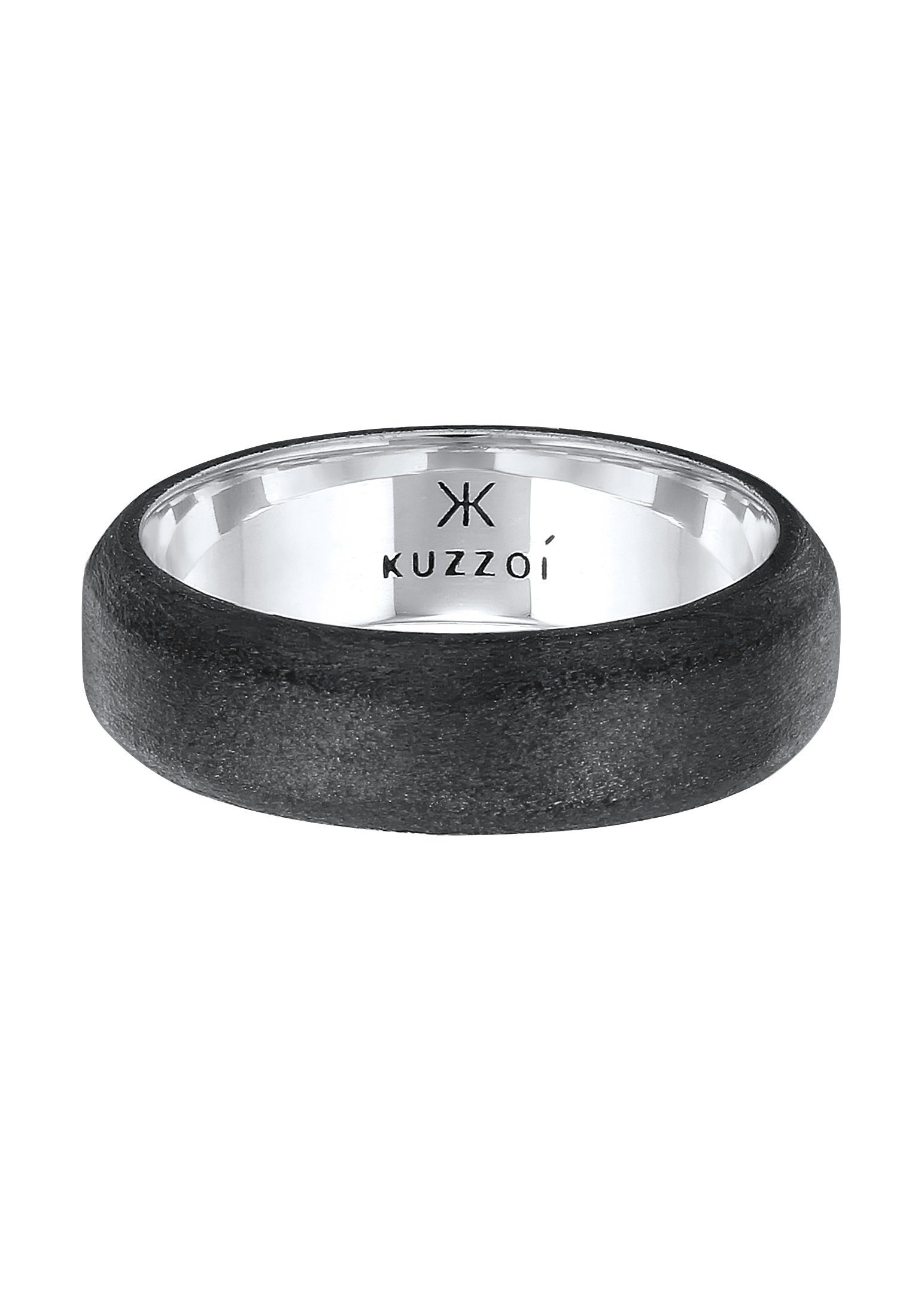 Kuzzoi Silberring Herren 925 Schwarz Bandring Basic Silber