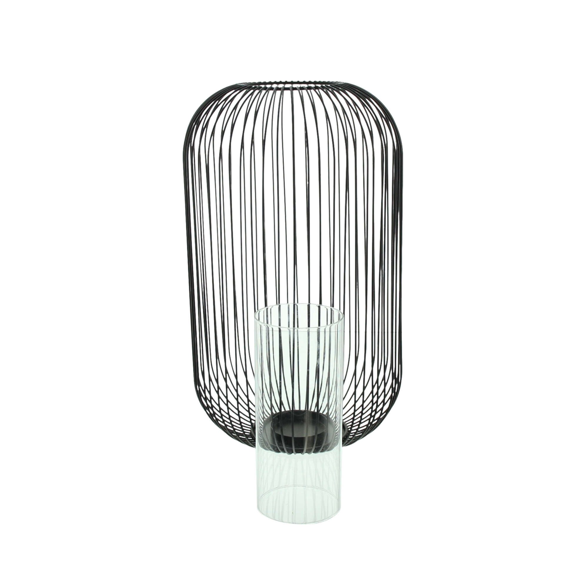 Dekoleidenschaft Bodenwindlicht "Atmosfera" aus Metall, schwarz, 41 cm hoch, Kerzenhalter, Windlicht, Kerzenständer groß mit Glaszylinder – Bild 5 von 5