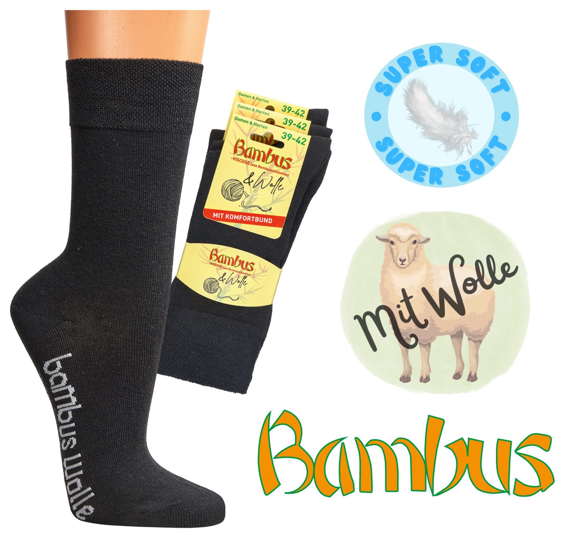 Wowerat Komfortsocken 3 Paar Bambus Wellnesssocken Viskose mit Wolle für Damen & Herren (3 Paar) – Bild 4 von 4