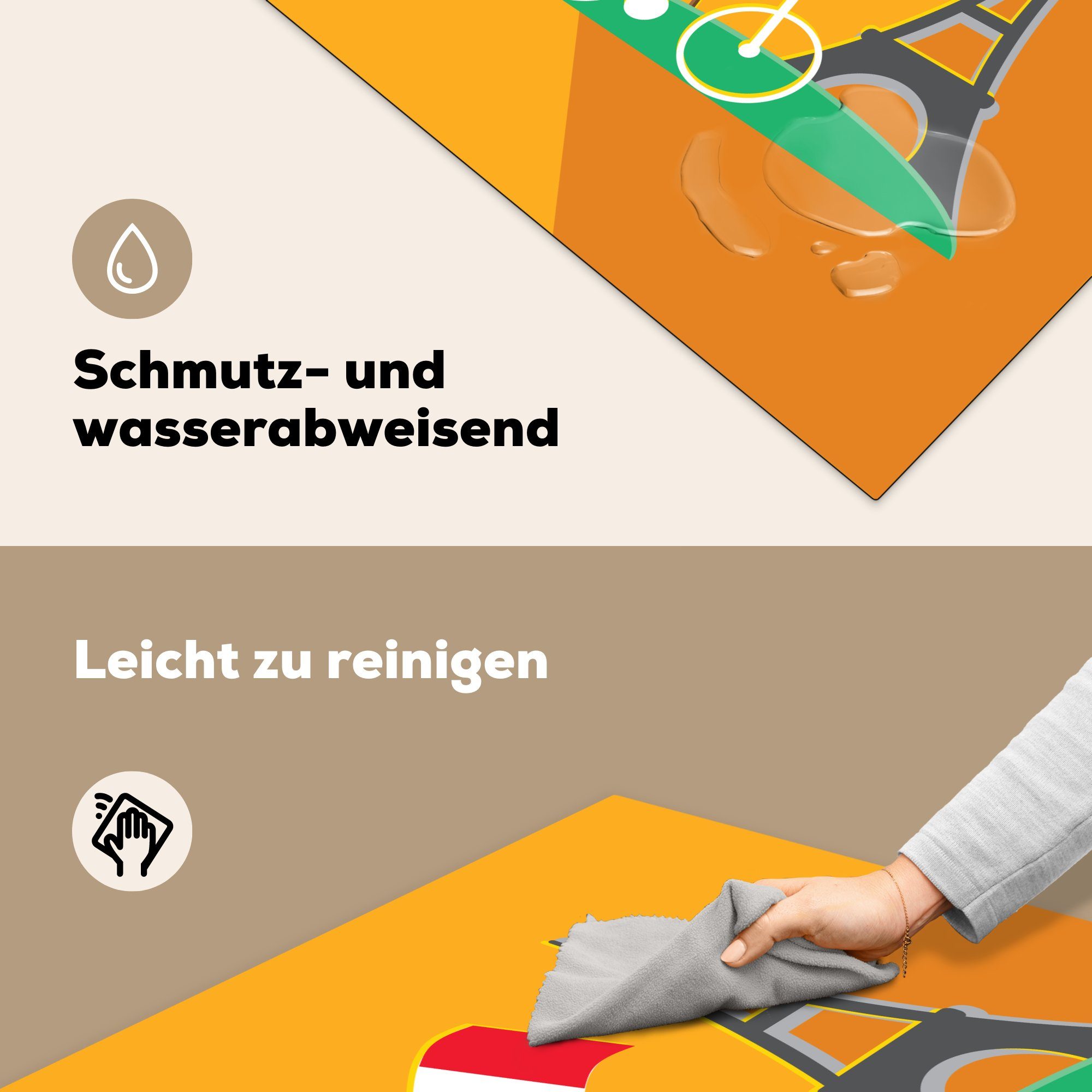 MuchoWow Herdblende-/Abdeckplatte Eine Illustration Eiffelturm Flagge und küche 78x78 (1 für Vinyl, Ceranfeldabdeckung, Fahrrad, mit tlg), cm, Arbeitsplatte