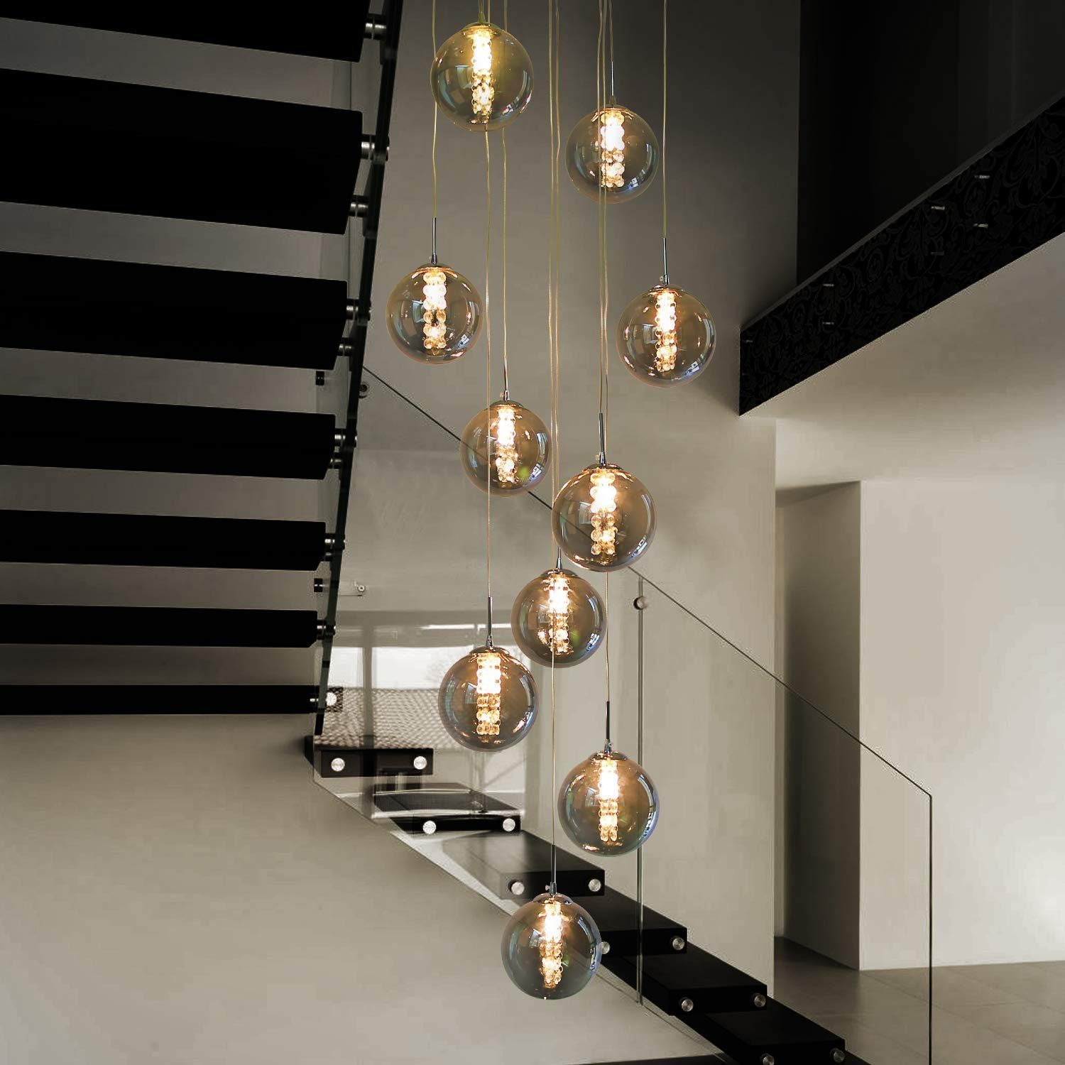 ZMH Pendelleuchte 1/3/4/6/10-flammig, Hängelampe mit Glaskugeln Ø 15 cm,G9 LED, Glaskugel Hochwertige Design, LED wechselbar, 80–200 cm höhenverstellbar – Bild 4 von 5