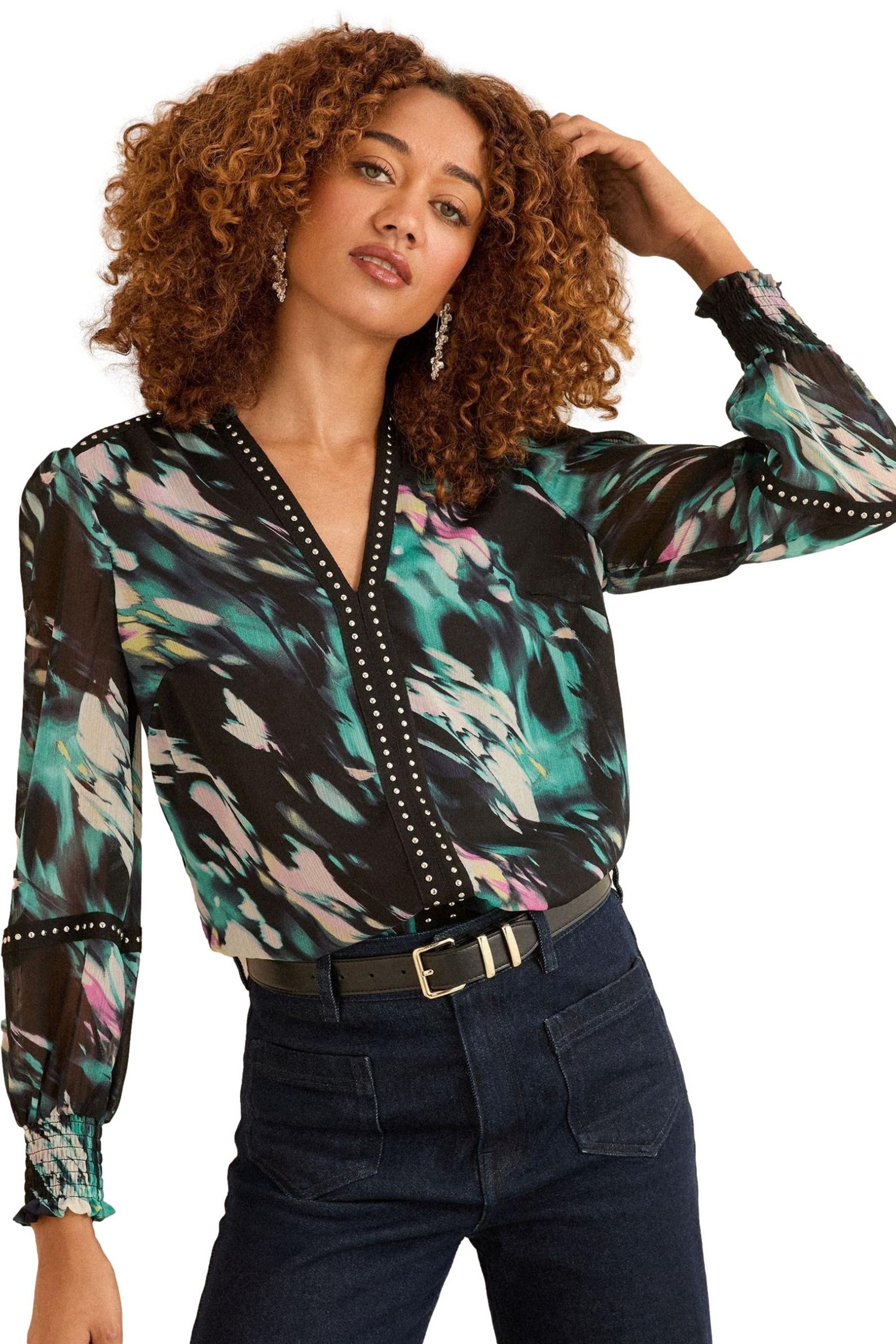 Love & Roses Druckbluse Love & Roses Bluse mit Kerbausschnitt, Regular (1-tlg)
