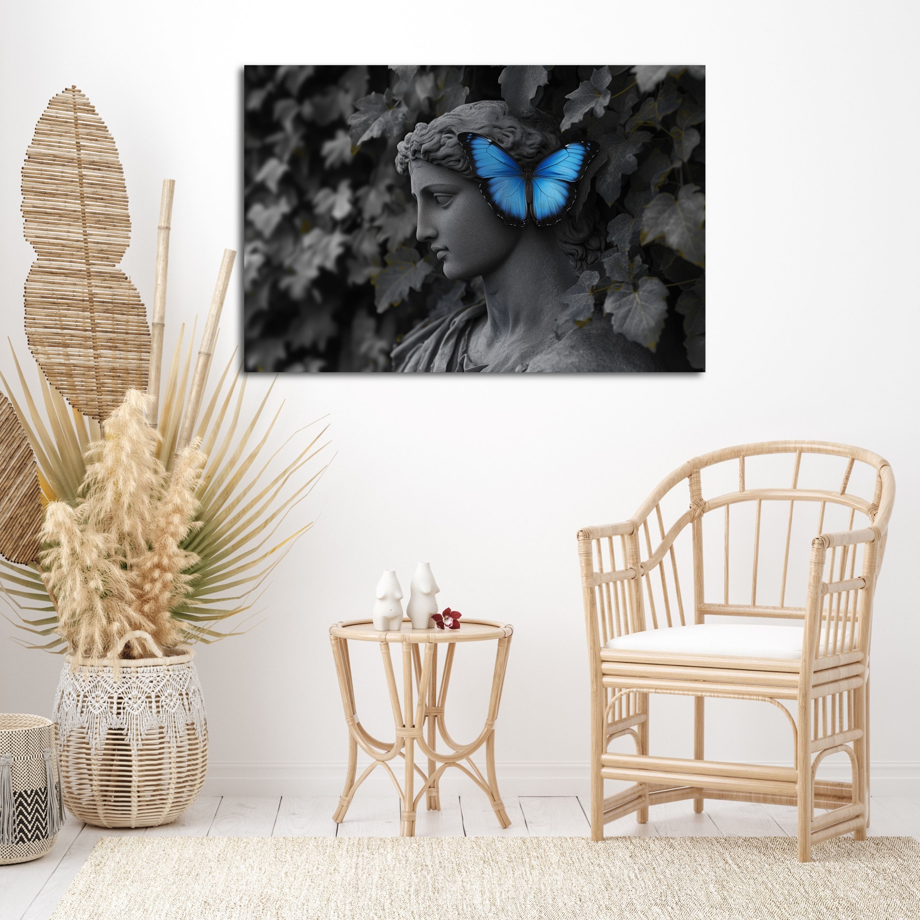 DARO Design Leinwandbild Modern Abstrakt Wandbilder XXL Wandbild Wand Deko Leinwand Bilder, (blauer Schmetterling - Bild groß Wohnzimmer Schlafzimmer Küche Esszimmer Einteilig Querformat Fotodruck Leinwände Wanddeko Abstrakte Kunst Boho), 30x20cm
