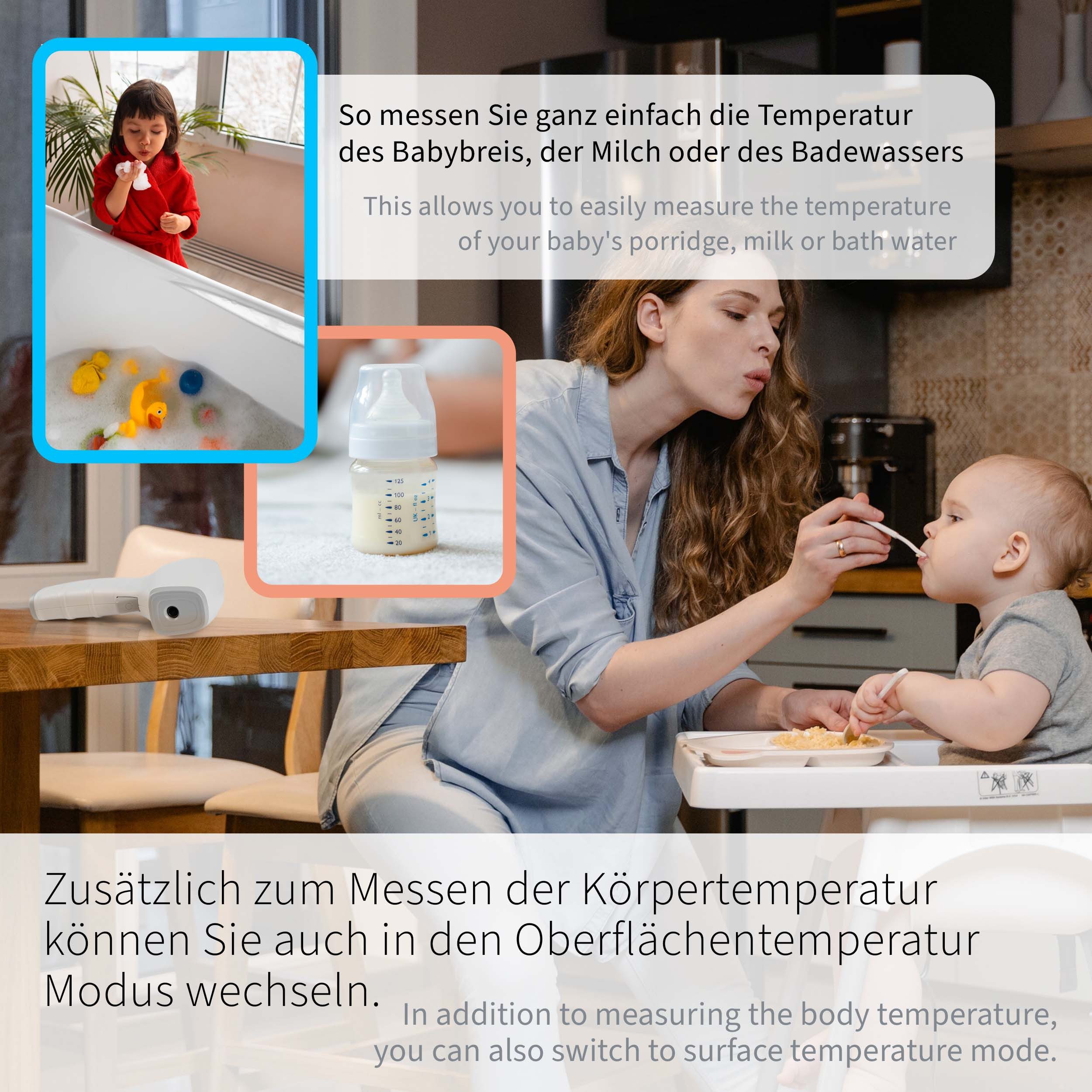 pulox Infrarot-Fieberthermometer JPD-FR202 für Stirn und Oberflächen inkl. Batterien und Tasche