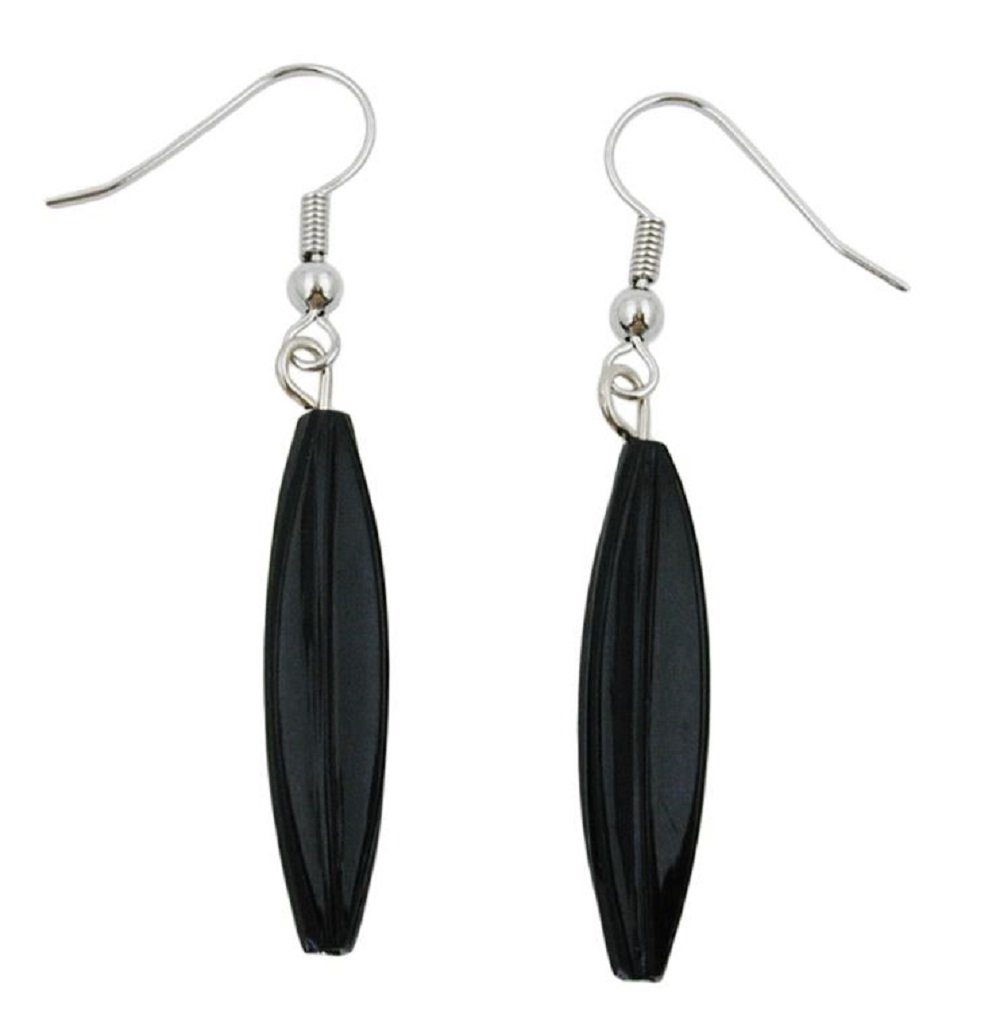 unbespielt Paar Ohrhänger Ohrhaken Ohrringe Rillenolive Kunststoff schwarz 30 x 9 mm, Modeschmuck für Damen