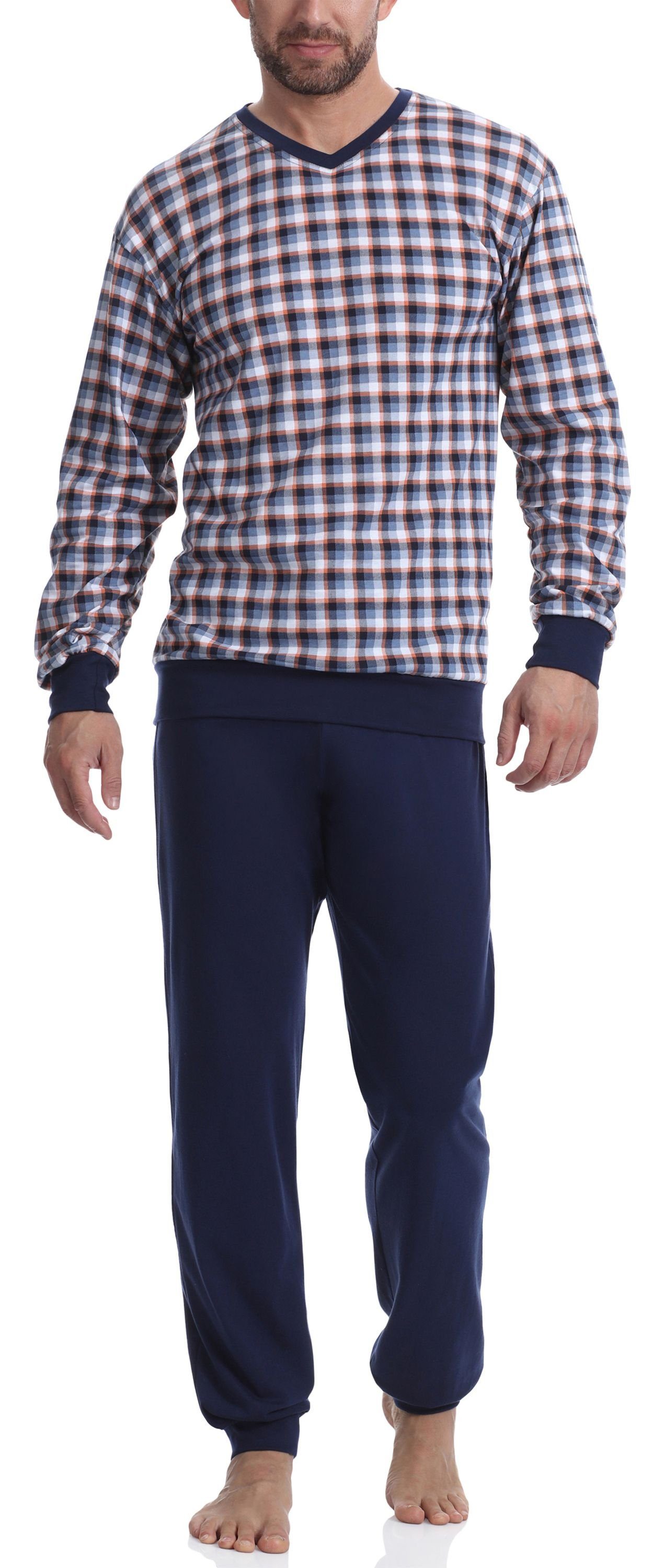 Timone Schlafanzug Herren Schlafanzug Lang mit Bündchen Baumwolle Nightwear günstig online kaufen