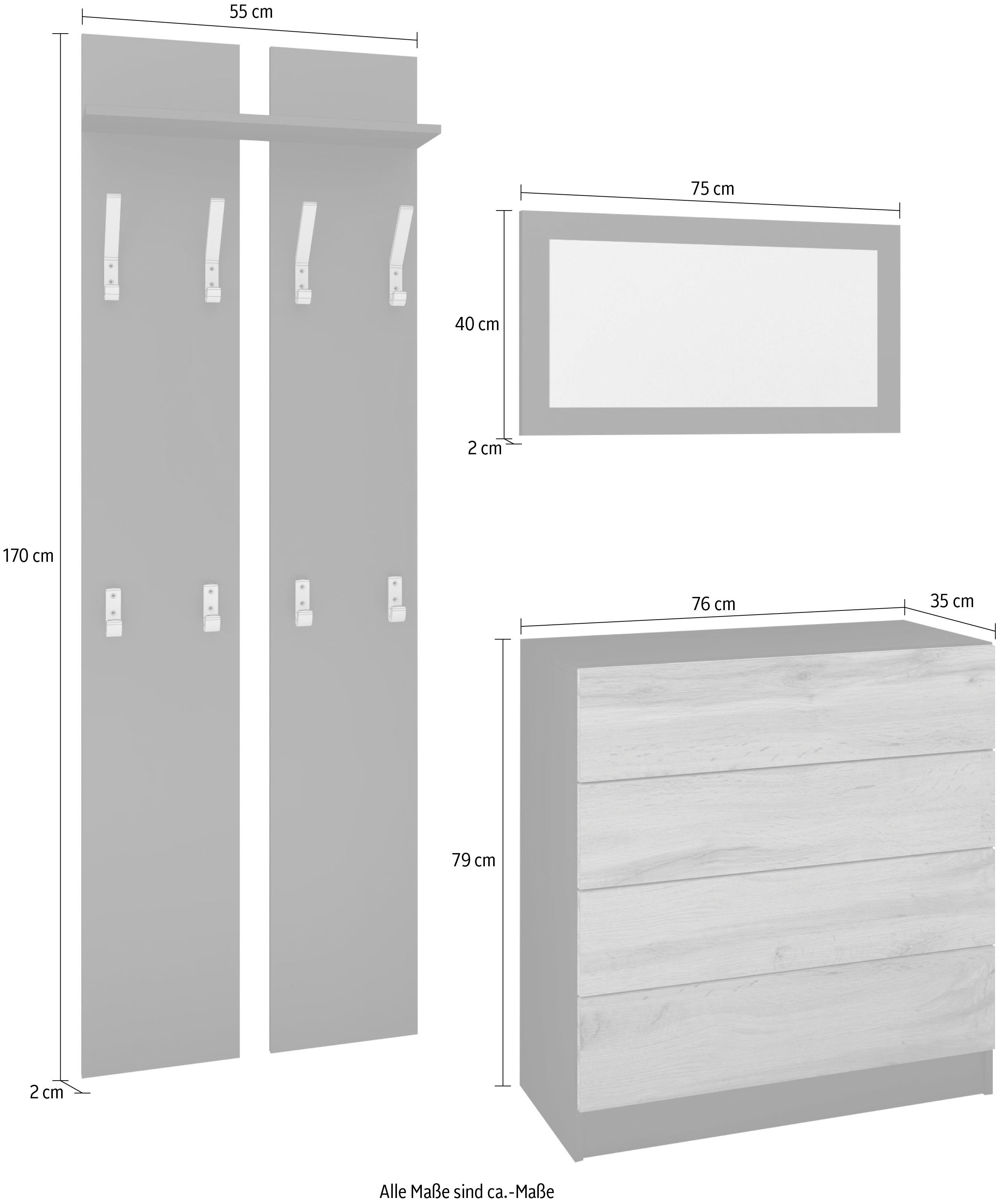 borchardt (Set, mit to Push 3, Vaasa Open-Funktion 3-St), Möbel Garderoben-Set matt schwarz