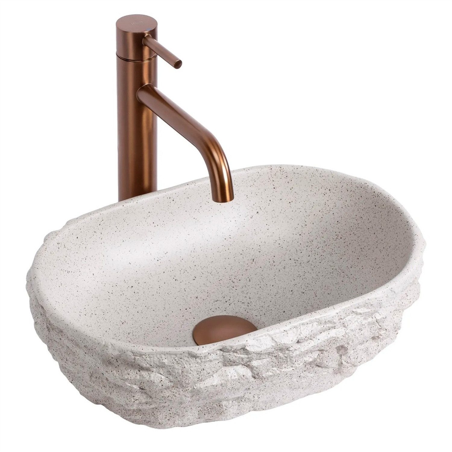 wohnwerk.idee Aufsatzwaschbecken Aufsatzwaschbecken Steinoptik Beige Oval Matt