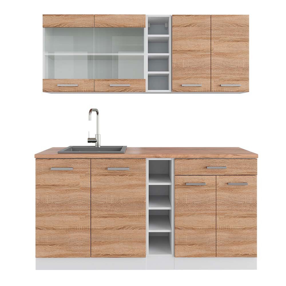 Vicco Küchenzeile R-Line, Sonoma/Weiß, 160 cm, günstig online kaufen