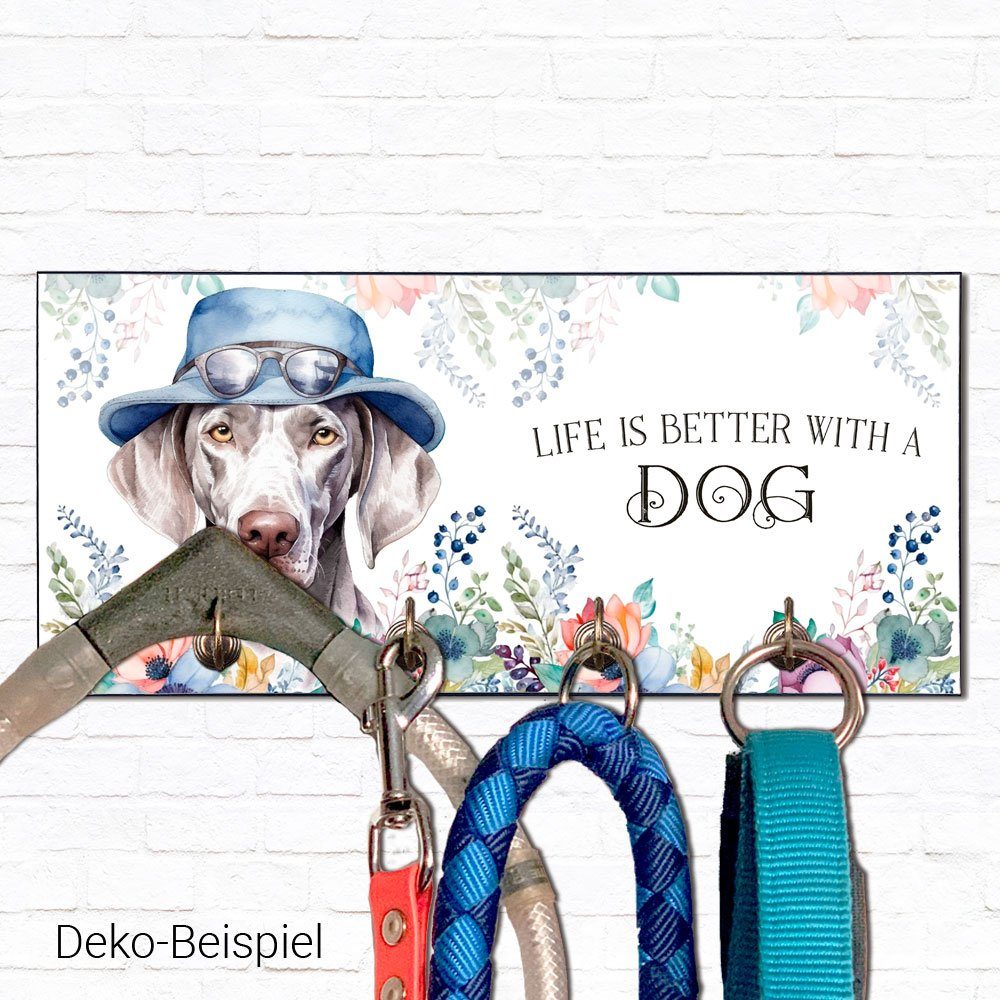 Cadouri Wandgarderobe WEIMARANER Hundegarderobe - mit abgeschrägten Haken), für handgefertigt, Wandboard mit für Hundezubehör MDF, 4 (Garderobe Hundebesitzer Ecken