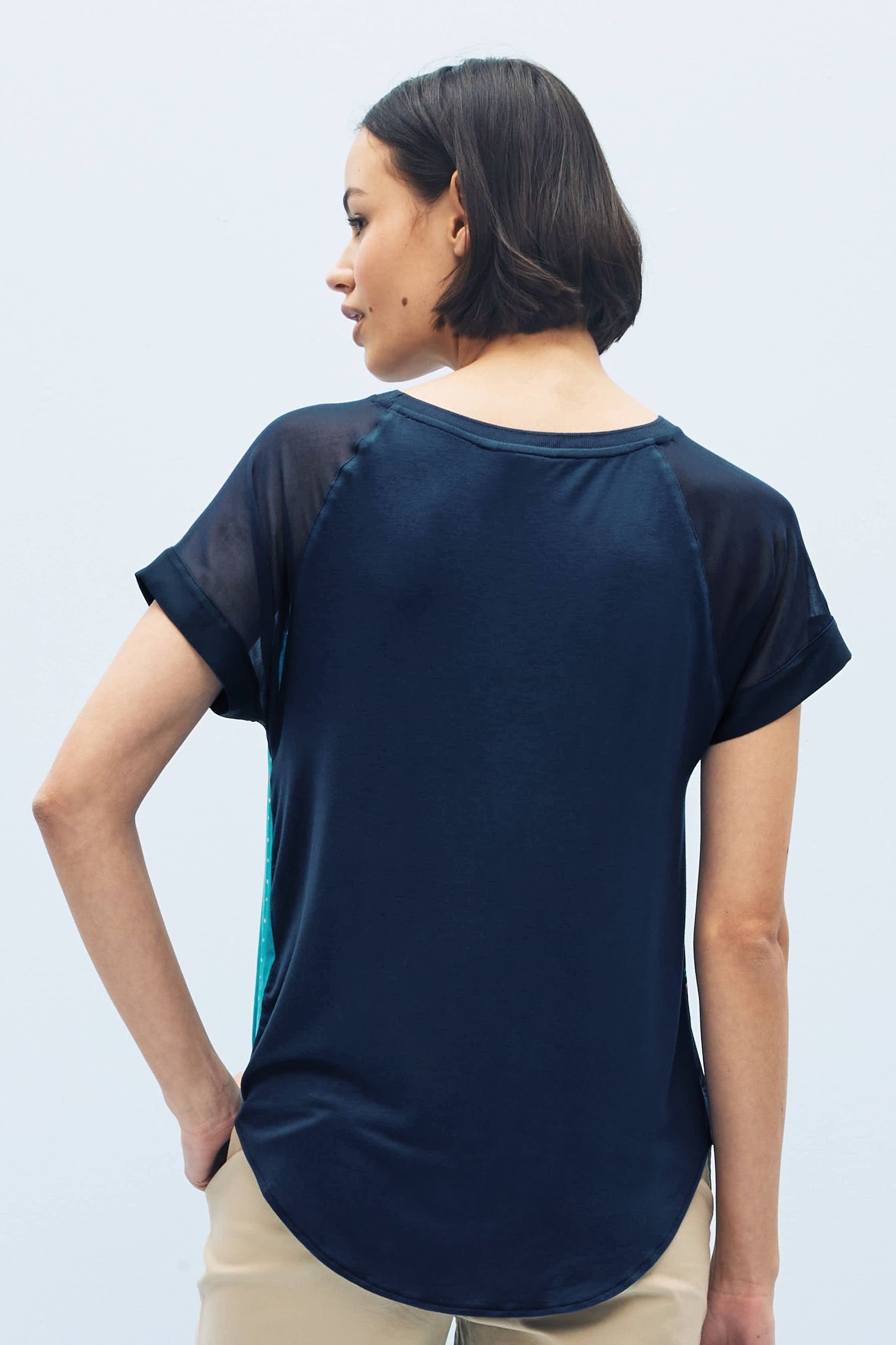 T-Shirt Blue Next (1-tlg) Floral T-Shirt aus Raglanärmeln Webmix Kurzärmliges mit