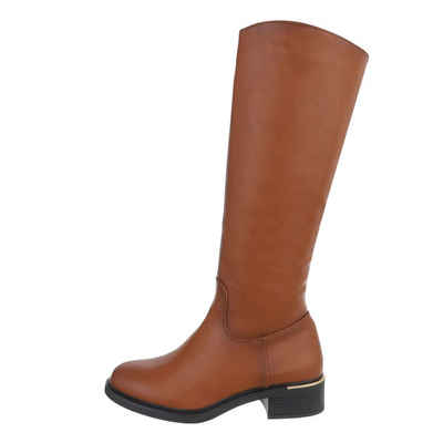 Ital-Design Damen Freizeit Stiefel Blockabsatz Klassische Stiefel in Camel