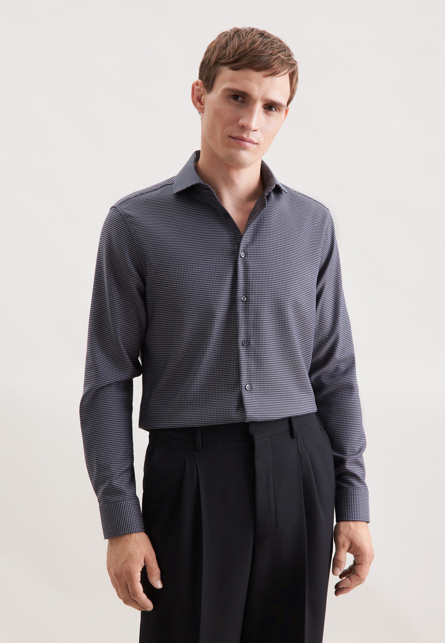 seidensticker Businesshemd Schwarze Rose Regular 1/1 Kentkragen Pepita