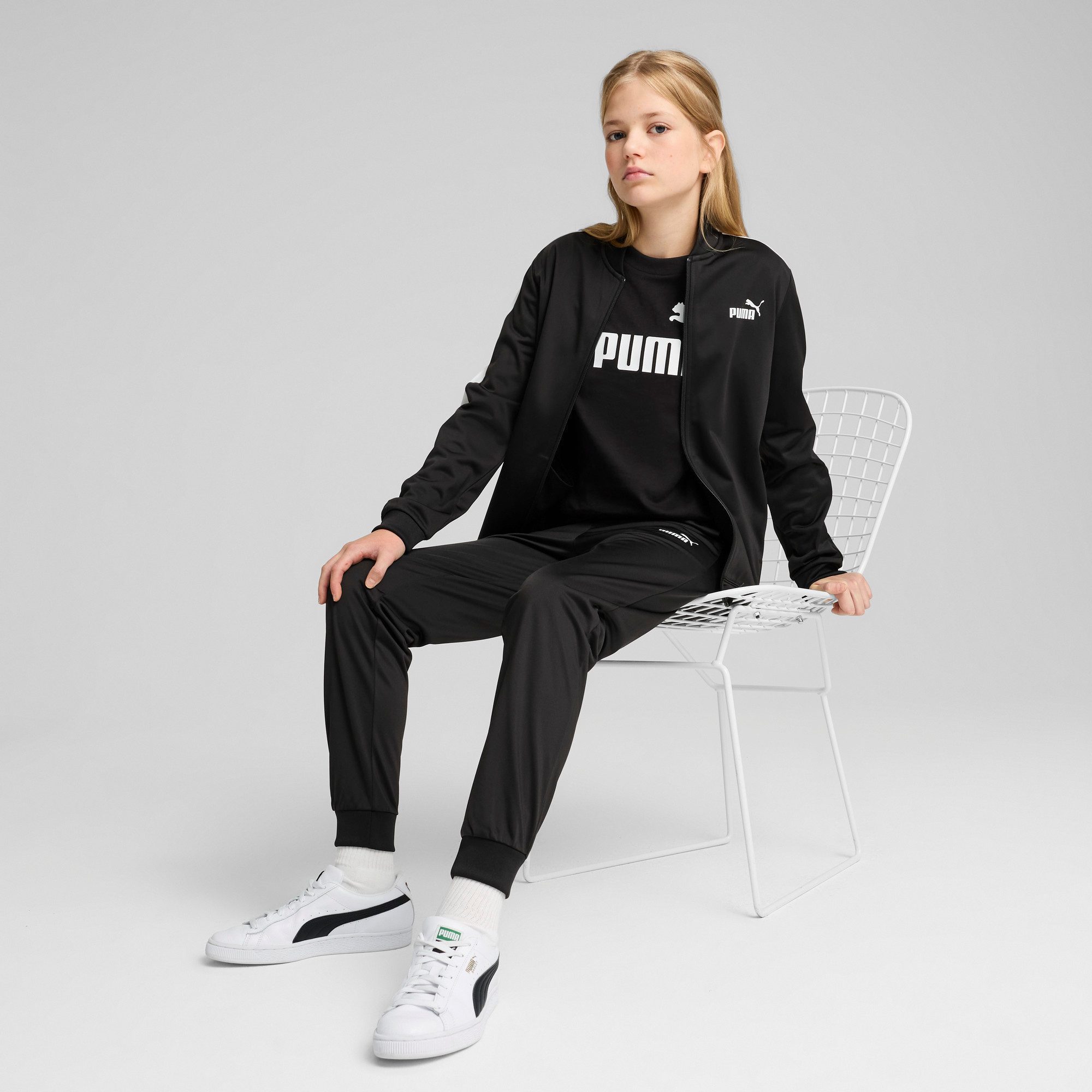 PUMA Trainingsanzug POLY BASEBALL SUIT G (2-tlg), 2-teilig, mit Stehkragen, mit elastischem Bund
