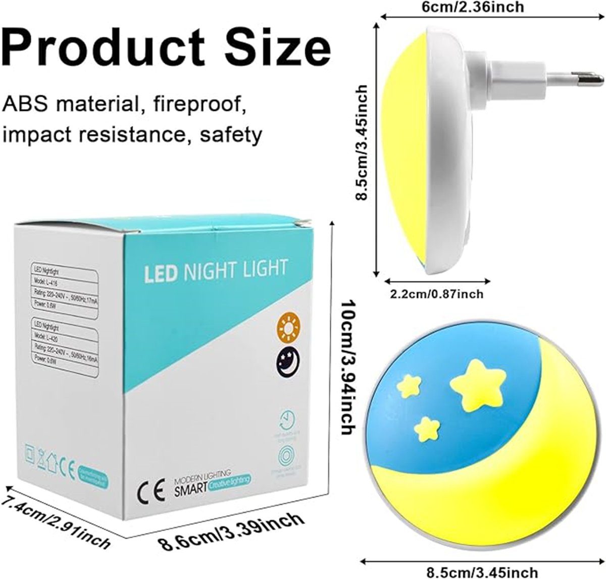 K&B 2er-Pack mit weißes LED Kinder-Nachtlichtsteckdose Dämmerungssensor Licht Nachttischlampe
