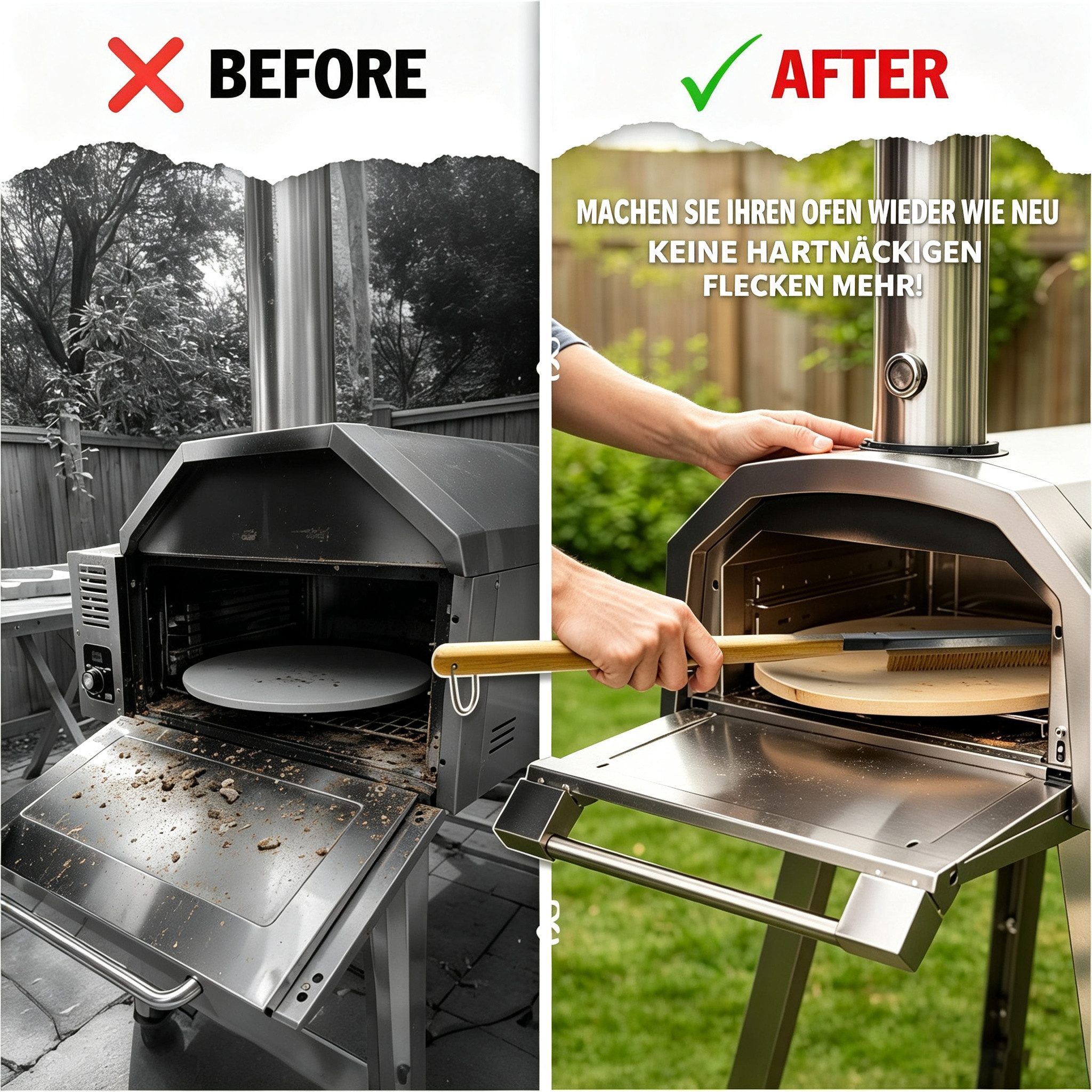 Vornix Grillbürste mit Schaber und langem Holzgriff, 56cm BBQ-Reinigungsbürste, (mit robusten Metallborsten und Aufhängeschlaufe für Grillrost, Fugen, Herdplatten, Metall & Stein, mit Aufhängeöse für Werkstatt und Küche)