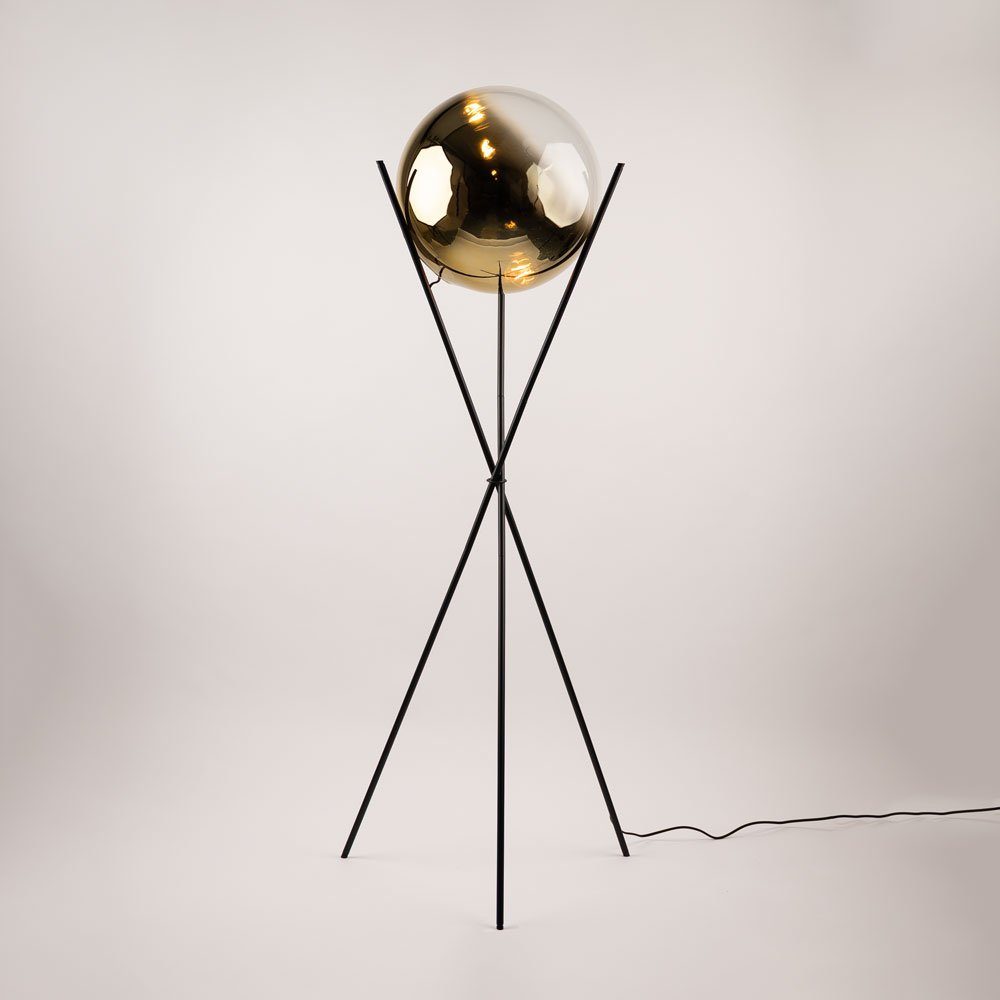 s.luce Schwarz, 40cm Glaskugel Gold Orb Verlauf Dreibeinleuchte Stehlampe