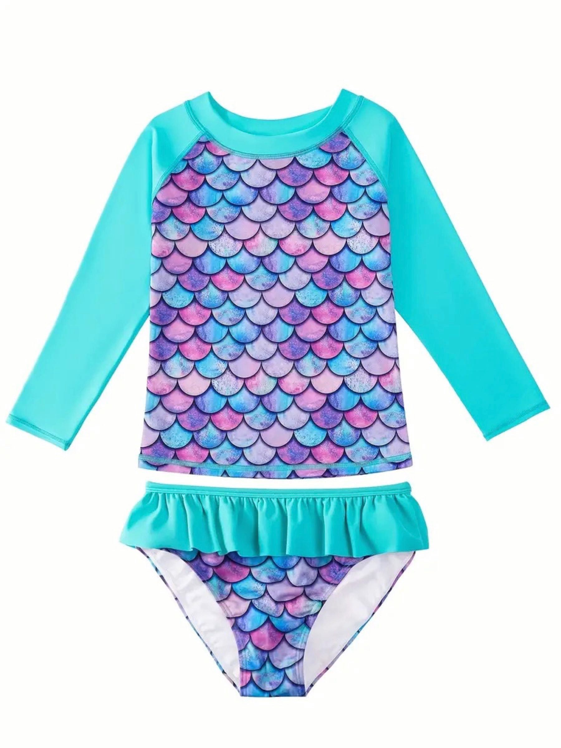 Corimori Badeanzug Langarm Rock Mädchen Badeanzug Meerjungfrau Design (Geschenk, 2-St., Packung) UV Schutz, Sommer, Strandmode für Mädchen