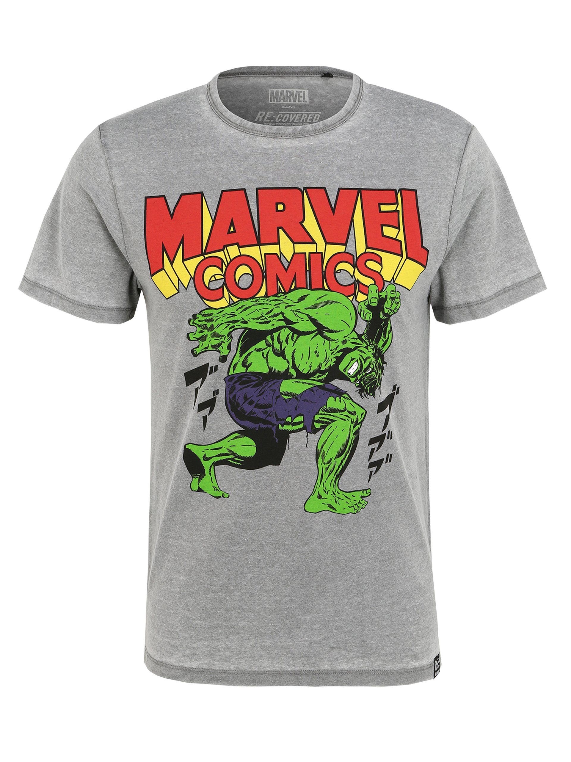 Bio-Baumwolle Marvel Hulk Hellgrau Comics zertifizierte Japan GOTS T-Shirt Washed Recovered