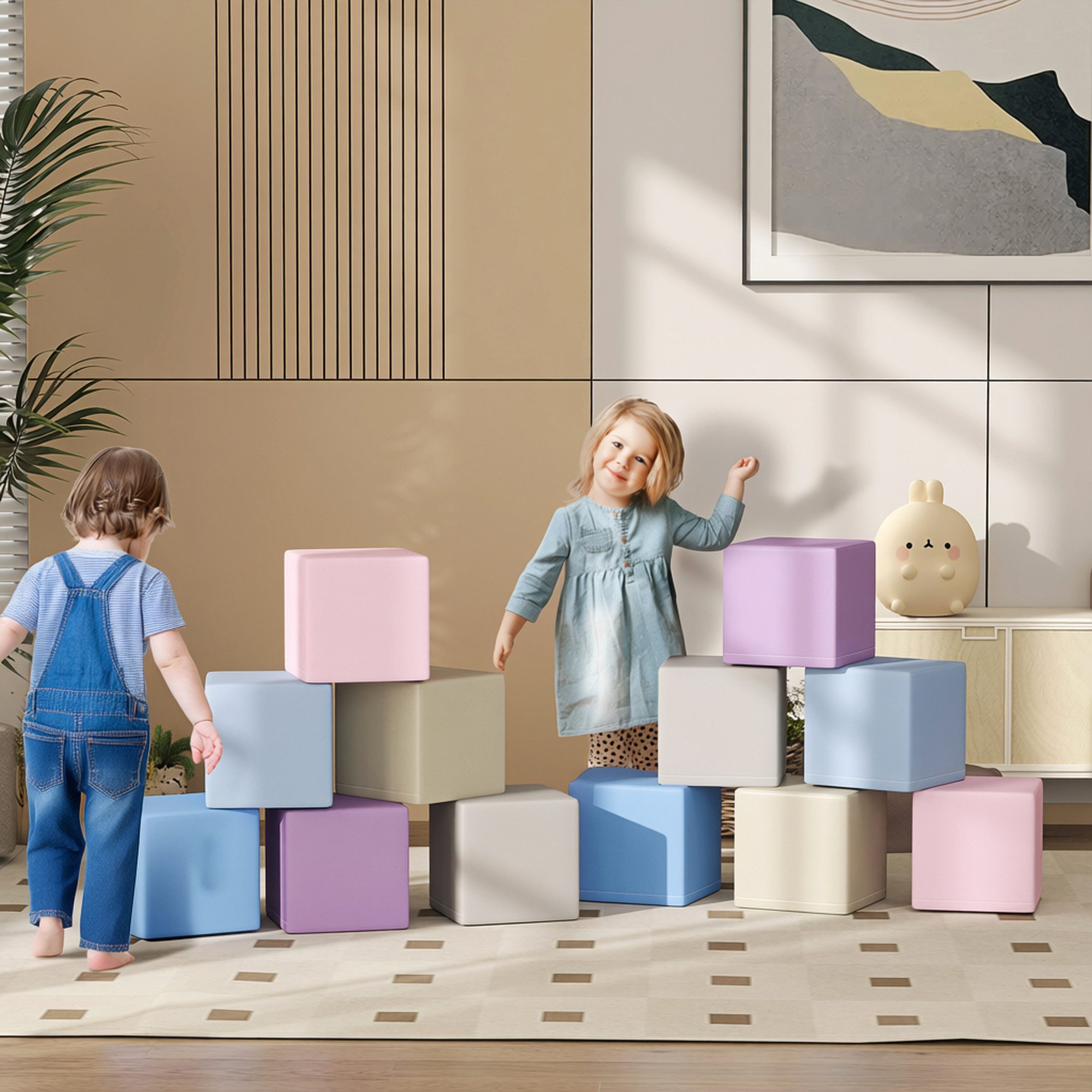 HOMCOM Softbausteine Riesenbausteine Bausteinset Rot+Gelb Spielbausteine, (Bauspielzeug, 12 St., Schaumstoff Bausteine), Schaumstoffblöcke für 1-3 Jahre alt Kinder
