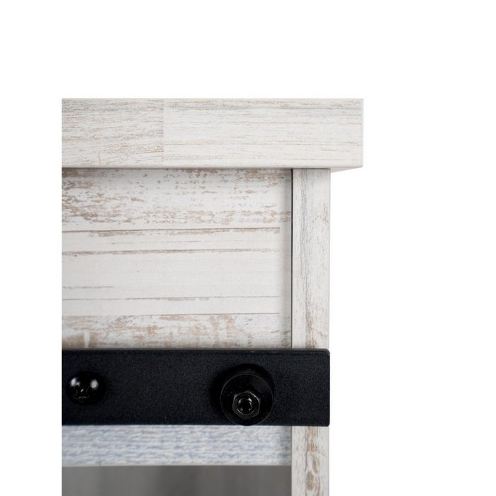 möbelando Sideboard Sevilla Modernes Sideboard aus Spanplatte in Industrial-Design Aratinga Kiefer und Na Pali Absetzungen mit 2 Schubladen 2 Schiebetüren 1 offenem Fach und 4 Einlegeböden - Breite 180 cm Höhe 87 cm Tiefe 40 cm. PE12073