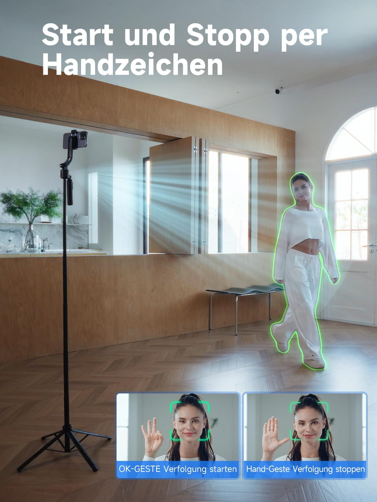 Rollei 23152 Kamerastativ (Automatischer AI Tracking Selfie-Stick für TikTok & Vlogs)