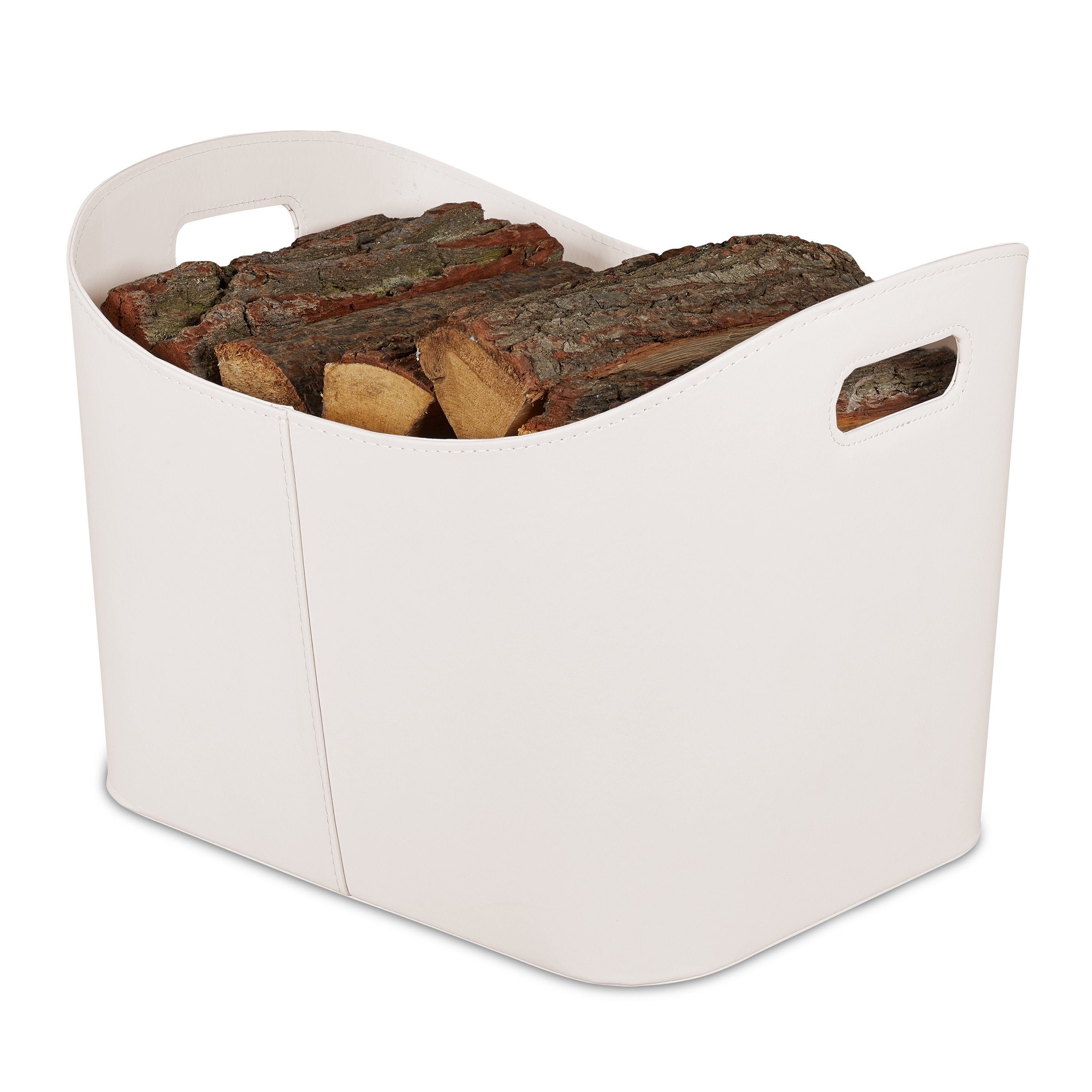 relaxdays Kaminholzkorb Cremeweißer Holzkorb Kunstleder, XL günstig online kaufen