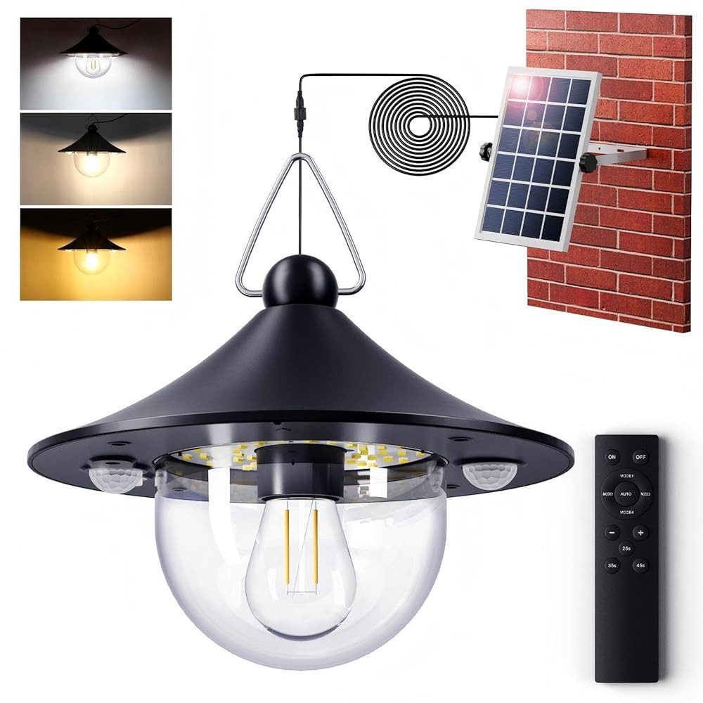 Quntis LED Solarleuchte hängeleuchte für außen Innen mit bewegungsmelder & Fernbedienung, LED, Warmweiß, 4500mAh 3 Farbe/5 Modi LED Solar Hängelampen, IP65, 5m Kabel