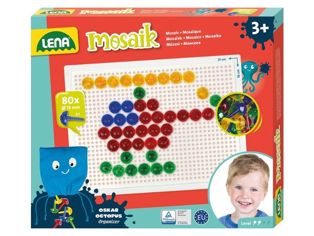 SIMM Spielwaren Kreativset Mosaik Set 80 bunte Stecker mit Steckplatte